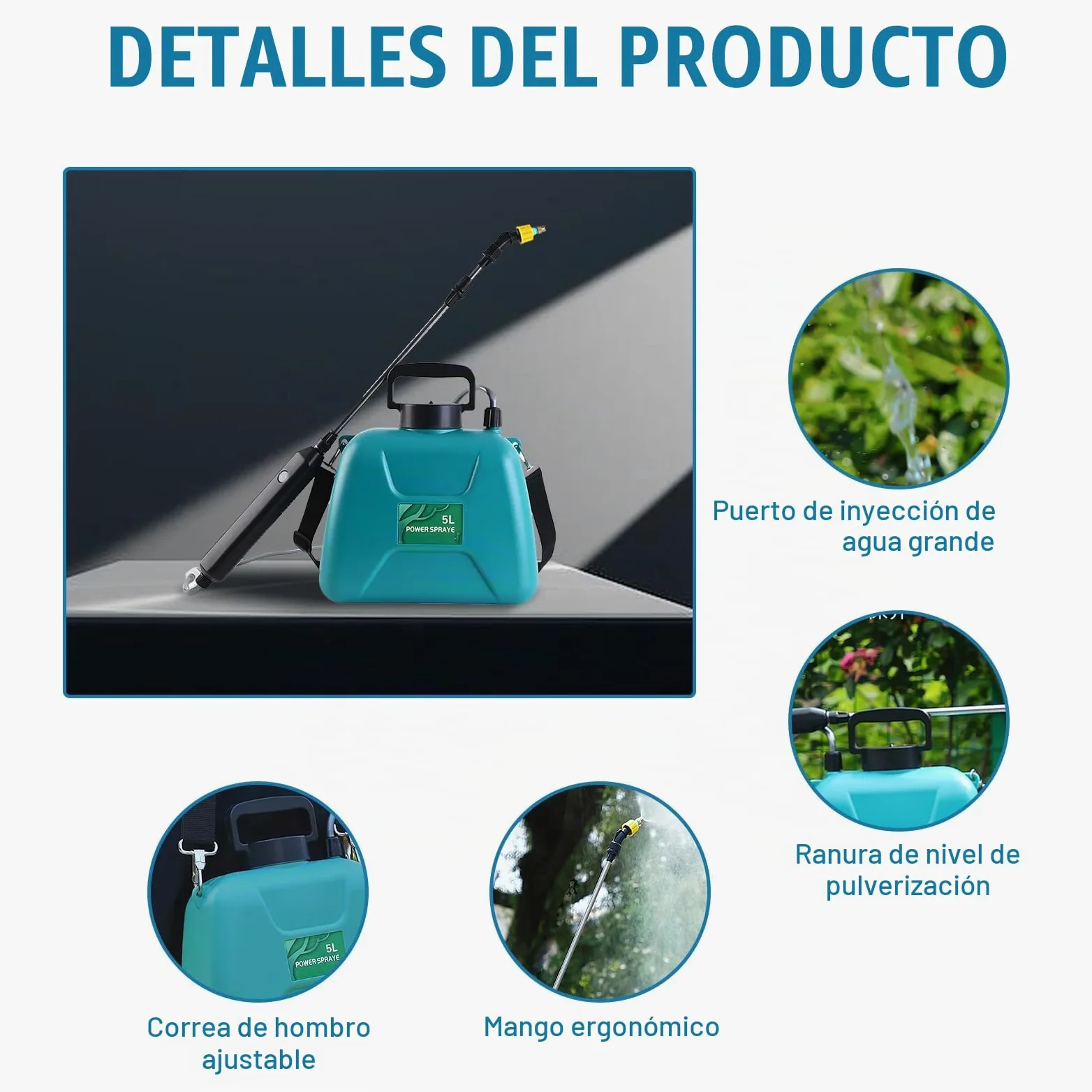 Pulverizador Electrico para Plantas Pulverizador de Hombro a Presion 5L Fumigador Mochila Bateria Recargable Portátil para Jardin