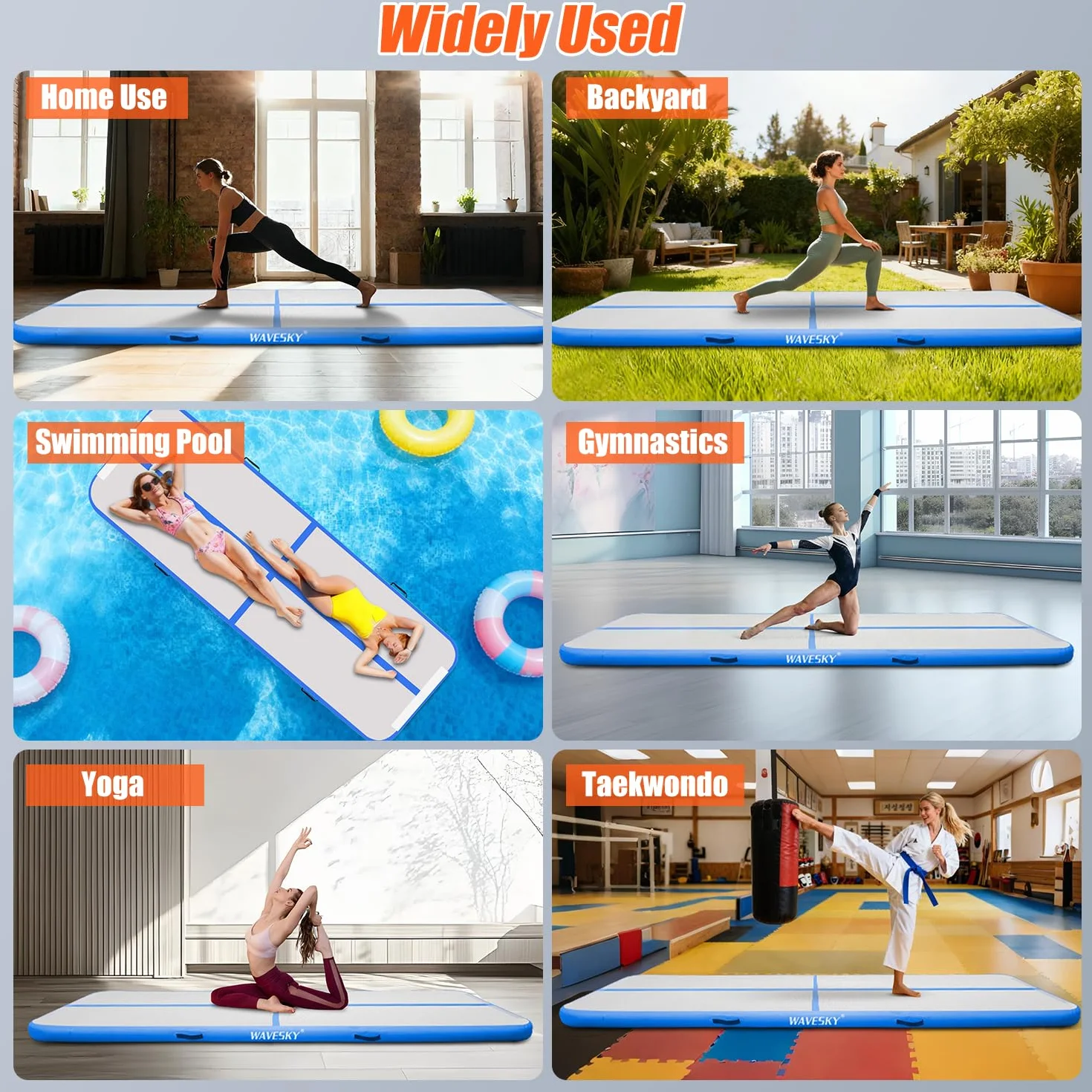 Esterilla hinchable de aire 10 cm antideslizante fitness yoga 3 m/4 m/5 m