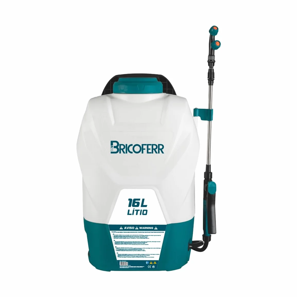 Bricoferr Pulverizador de mochila a batería de litio 16L 2Ah.