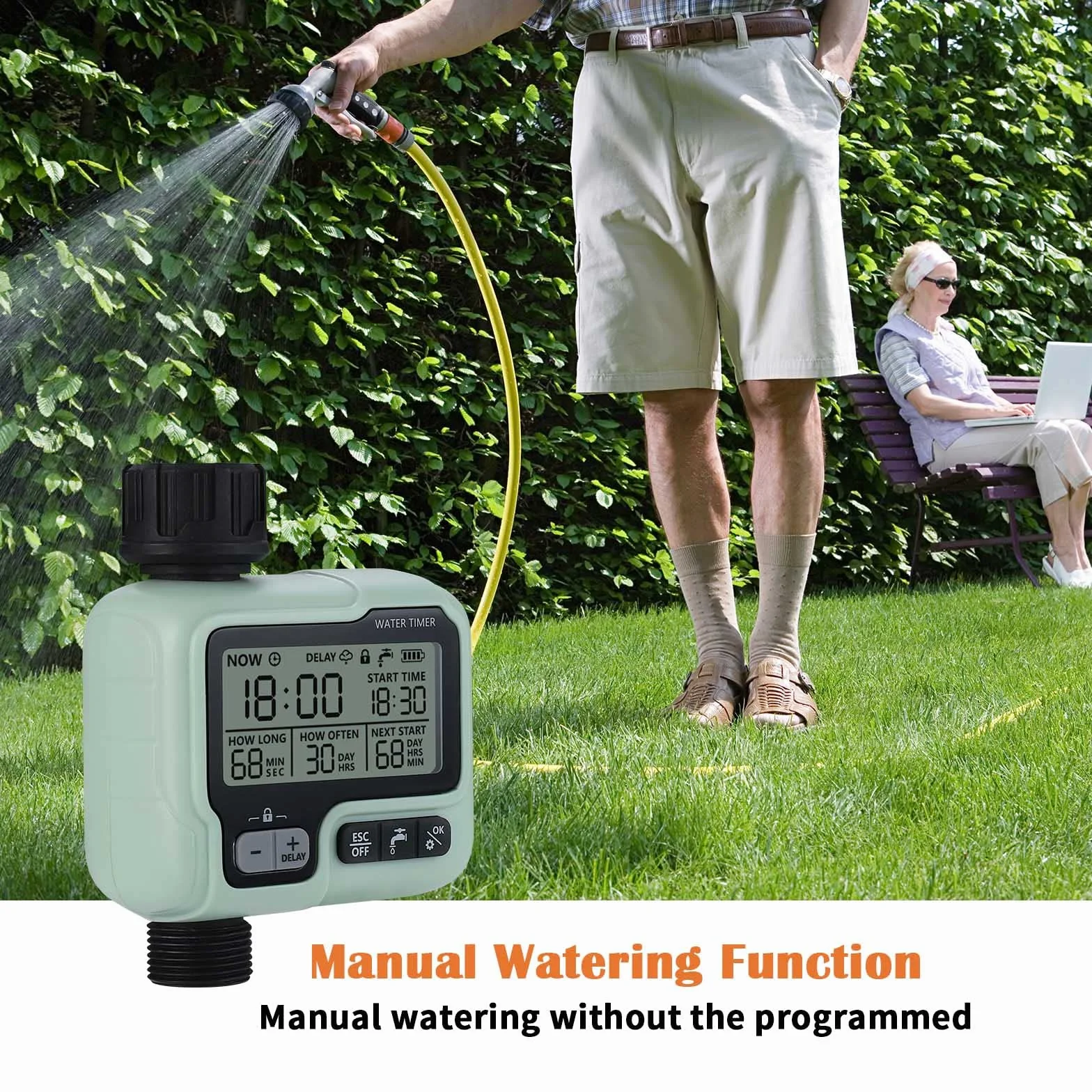 johgee Programador de riego Sistema de riego Programador riego de Control para césped de jardín, riego automático, retraso de Lluvia, Control Manual y Bloqueo para niños