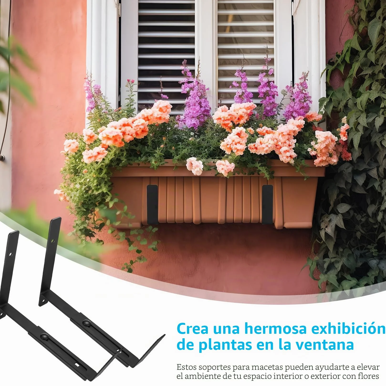 4 soportes de caja de ventana, soportes ajustables de 5.9 a 11.8 pulgadas para alféizar de ventana, macetas de balcón, macetas para barandillas, soporte colgante al aire libre para valla, balcón