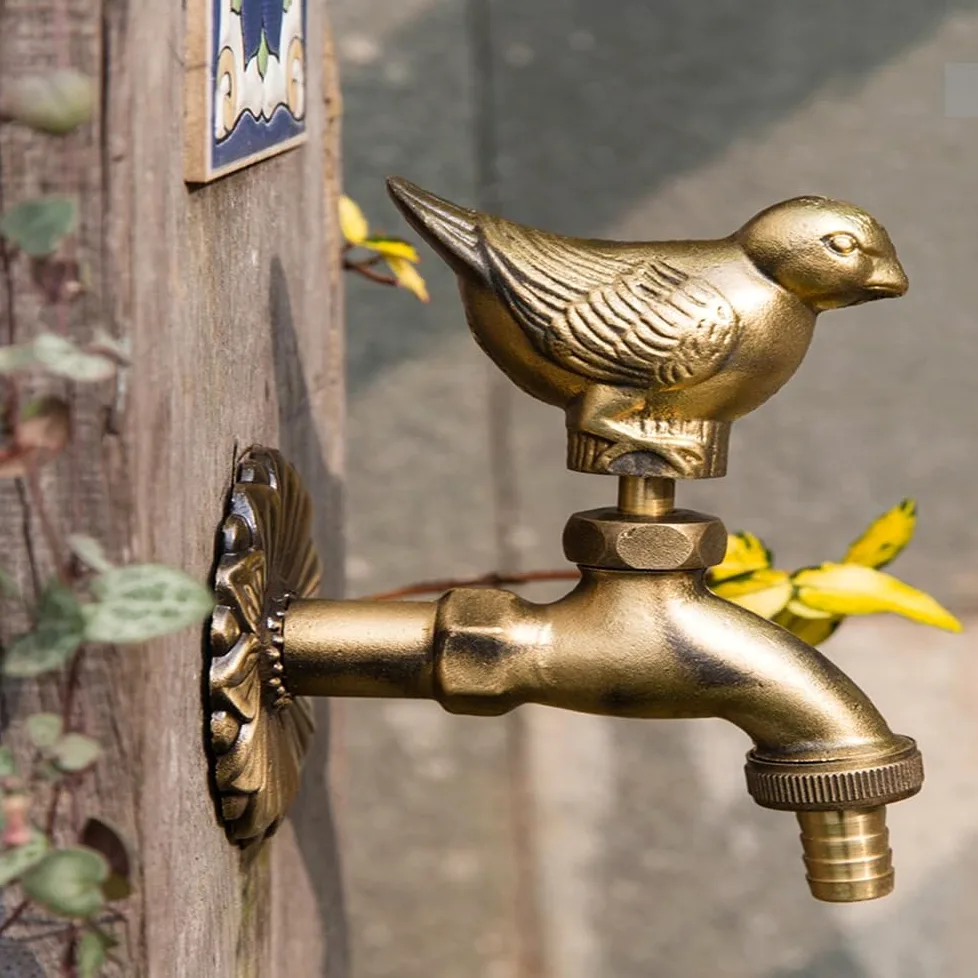 Grifo de latón vintage para jardín, diseño de gorrión de jardín, para manguera de exterior, grifo de agua fría para manguera de jardín