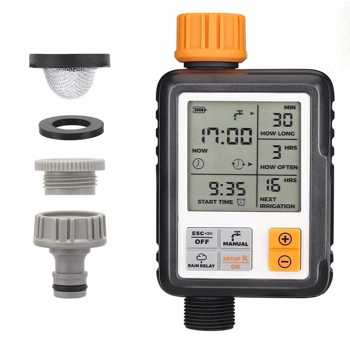 Johgee Temporizador de riego automático para jardín, programador de riego exterior, temporizador de riego con pantalla LCD grande