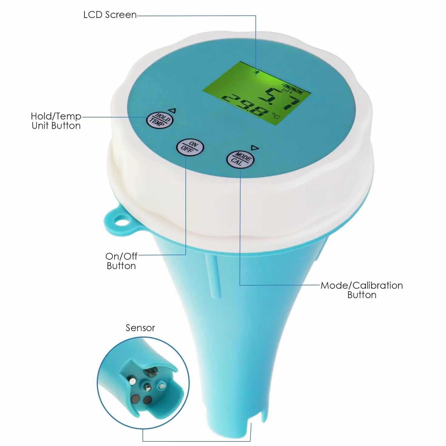 6 en 1 Probador agua con Bluetooth,comprobador PH/ORP/EC/TDS,comprobador cloro residual temperatura,comprobador agua monitor piscina inteligente flotante inalámbrico, for jardín/piscina/acuario