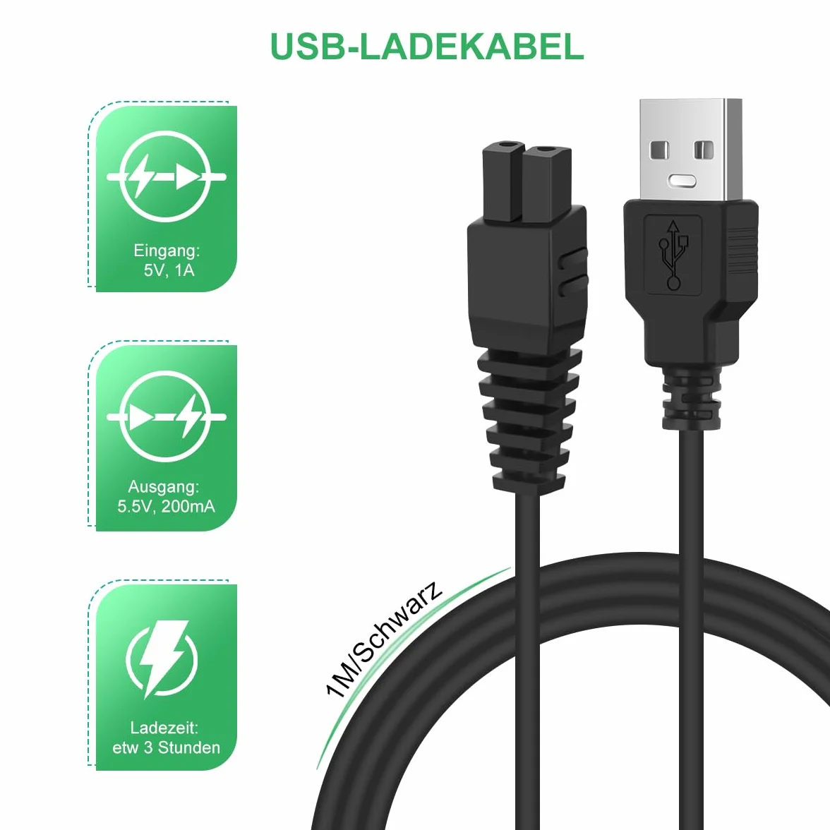 Lenink Cable de carga USB de repuesto de 100 cm, compatible con Gardena Set ClassicCut Li 9853, 9854, 9855 ComfortCut Li 9856, 9857, 9858 tijeras de césped (no compatible con batería Cut Li y conector