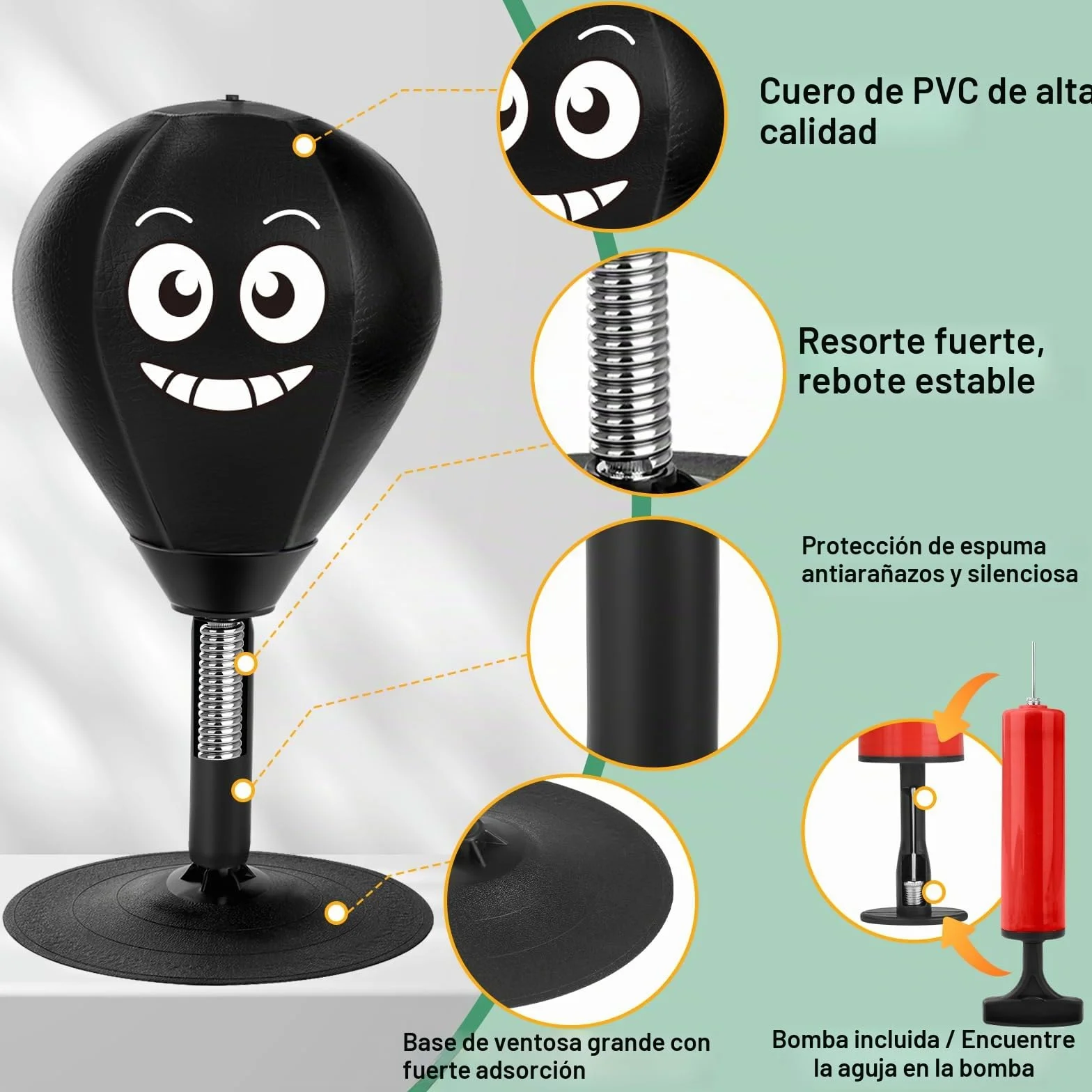 YORWHIN Saco de Boxeo de Escritorio con Ventosa, Punching Ball Resorte Reforzado, Mini Pelota Antiestrés