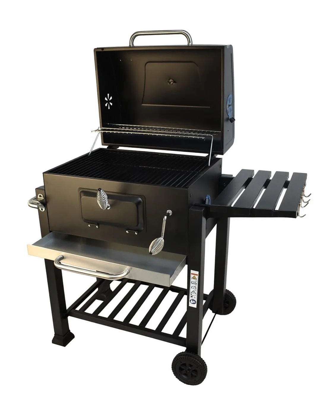 JARDIN202 - Barbacoa de Carbón Alabama Grande con Ruedas, Termómetro y Altura Ajustable | Parrilla Grill de Carbón con Carrito y Tapa | (Negro)