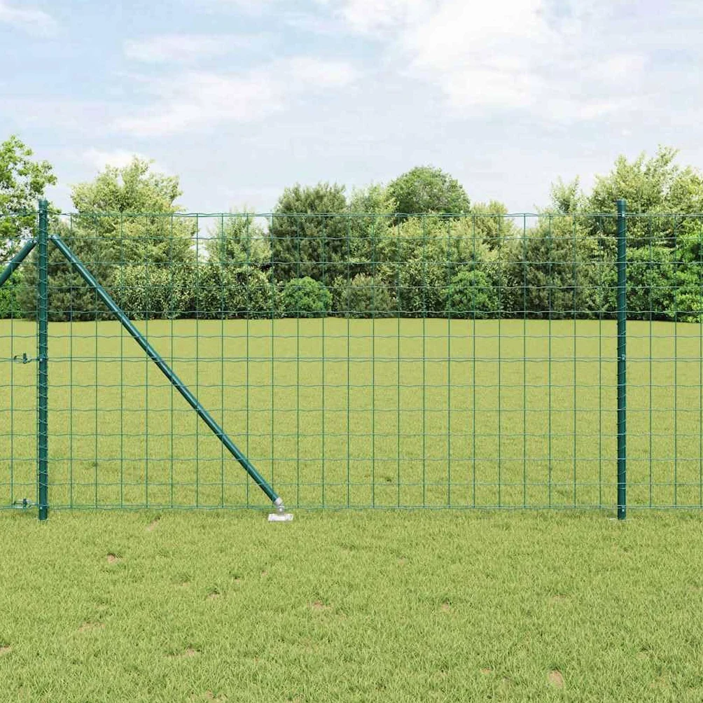 Juego de valla europea de 25 x 1 m, valla de alambre verde de acero, juego completo con postes, casquillos de suelo y alambre tensor, valla de alambre para exteriores y parcelas