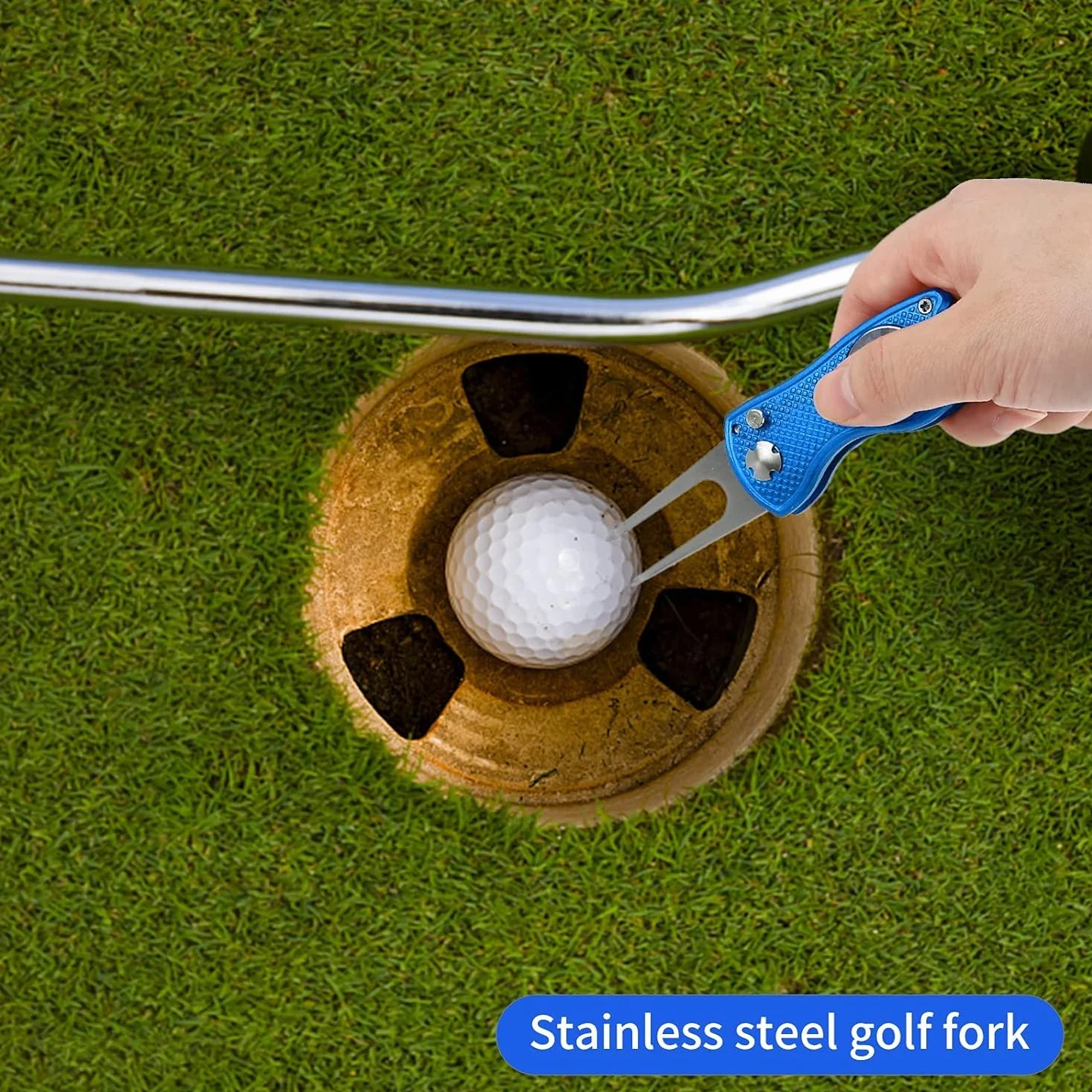 Pitch Fork Golf Arreglapiques Plegable 2PC Horquilla Campo Golf con Mosquetón Herramienta Reparación Divot