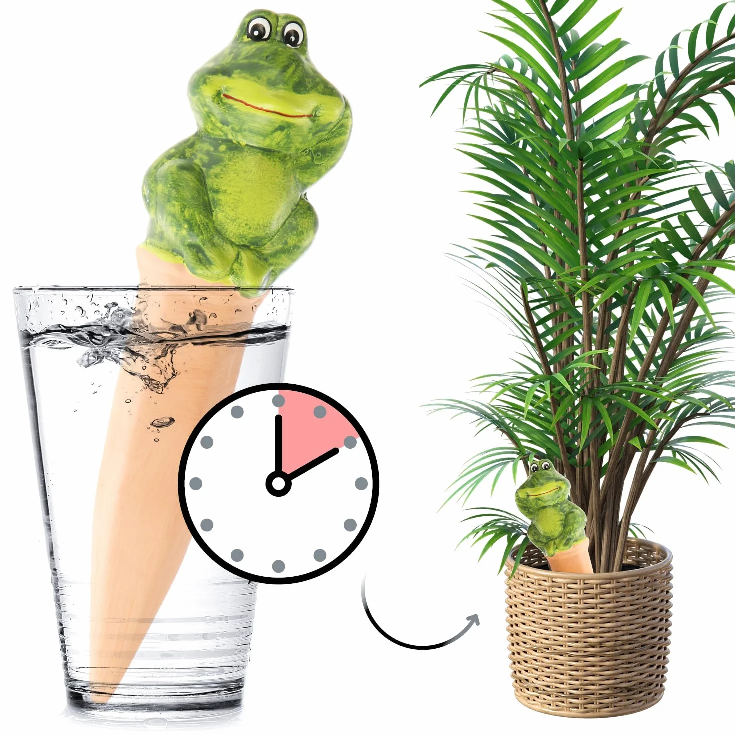 COM-FOUR® 3x Riego automático para plantas - Dispensador de agua para plantas - Conos de arcilla para regar flores (03 piezas - ranas)