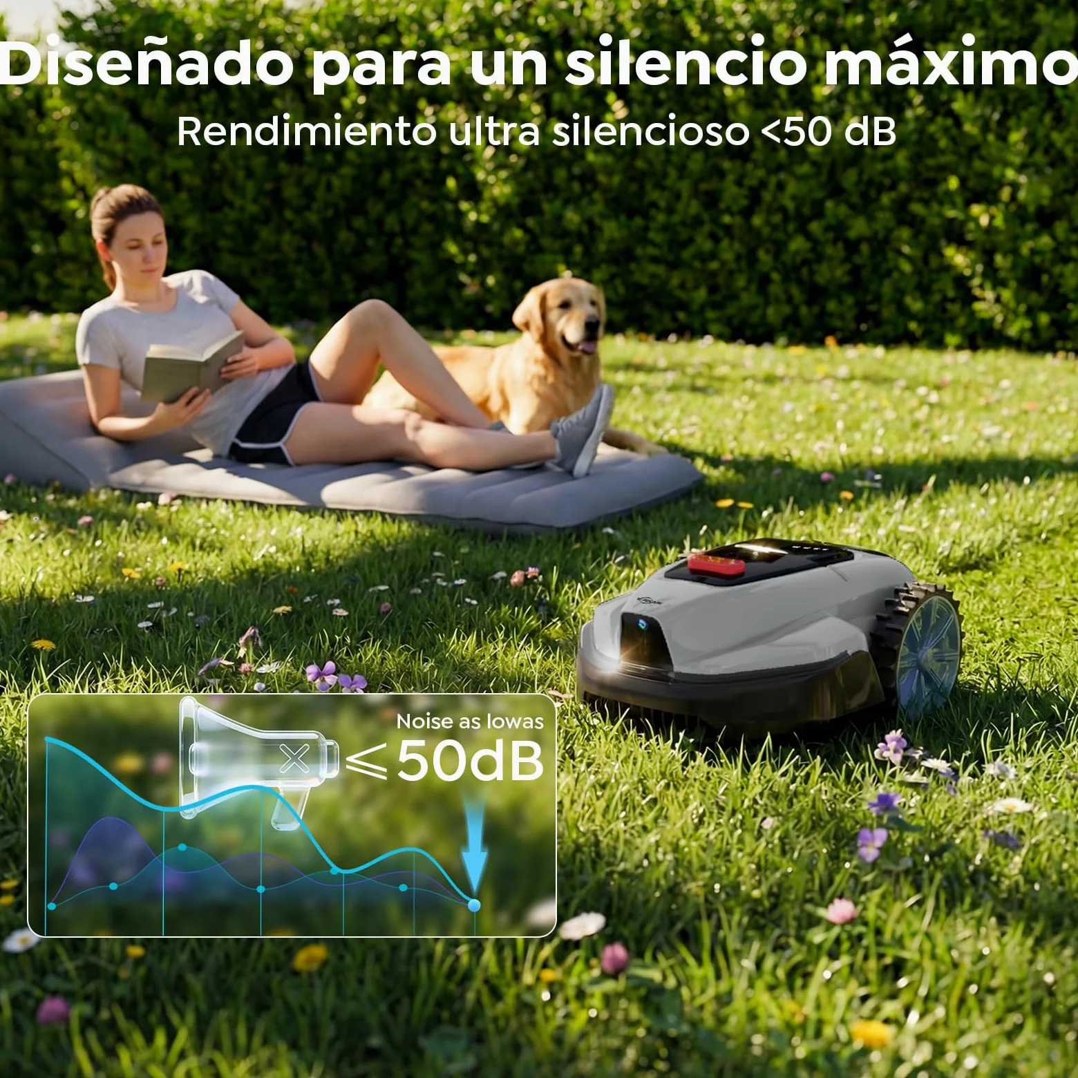 YARDCARE V3 Robot Cortacésped sin Cable Perimetral | Navegación Visual, Detección de 150+ Obstáculos, Control por App, 50 dB, Bandas Magnéticas
