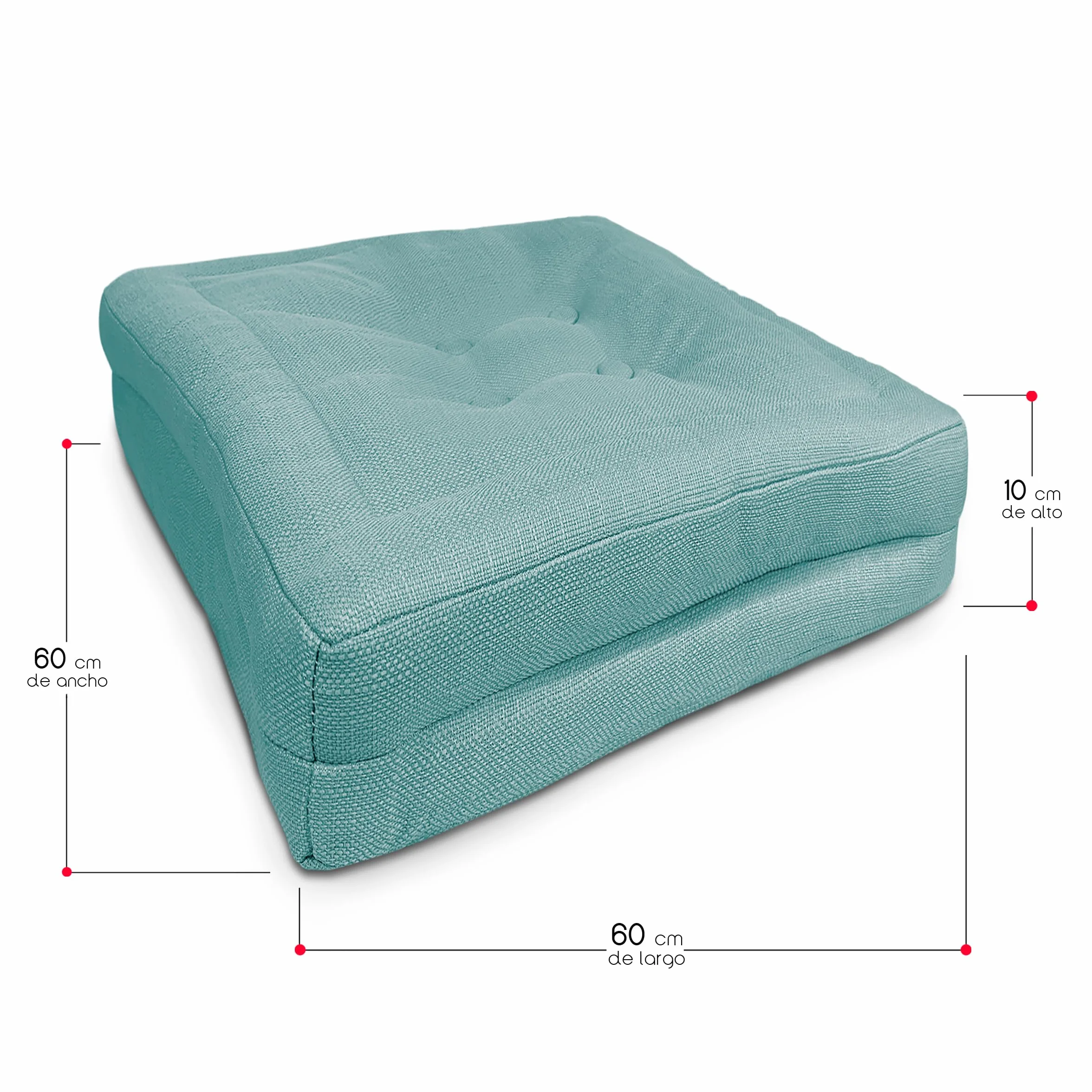 TIENDA EURASIA – Cojín de Suelo Cuadrado | Acolchado | Poliéster | Cojines de Suelo | Medidas 60x60x10 cm | Cojines Exterior Jardín | con Asa de Transporte y Cremallera (Turquesa)