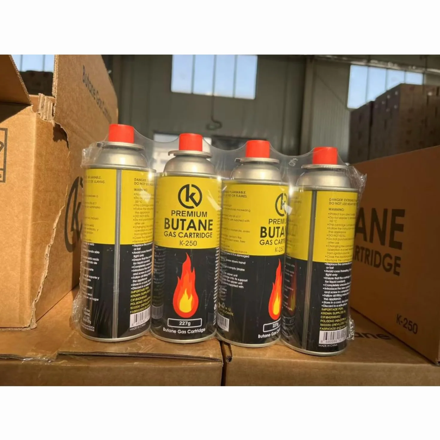 KROWN - Pack de Cartuchos K-250 de Gas Butano 227g para Hornillos Quemadores, Cartucho de Gas para Camping K-250, Bombonas para Sopletes (12 Unidades)