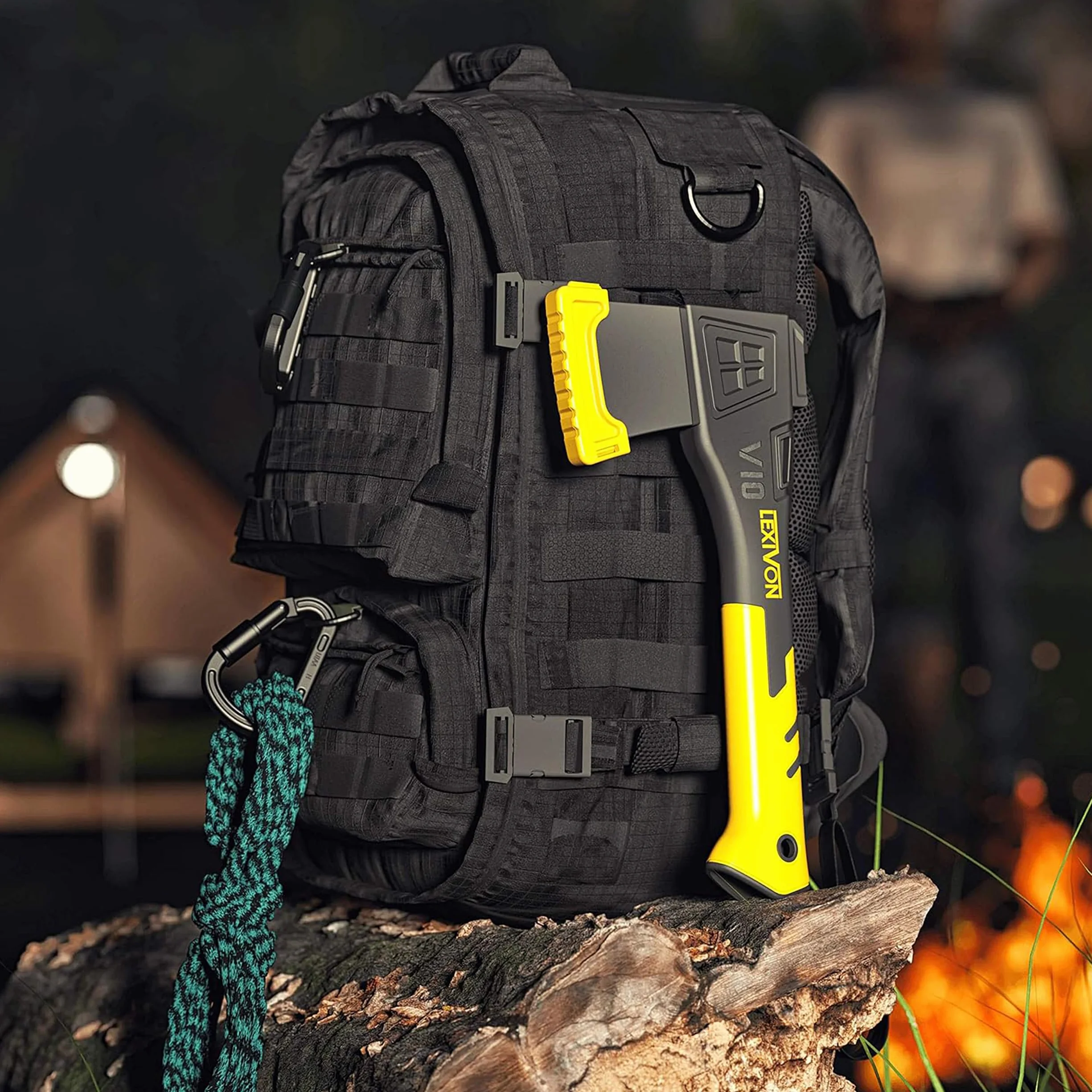 LEXIVON V10 Hacha de Camping de Longitud: 25 CM | Agarre ergonómico TPR, Mango Compuesto Ligero de Fibra de Vidrio | Funda Protectora incluida (LX-V10)