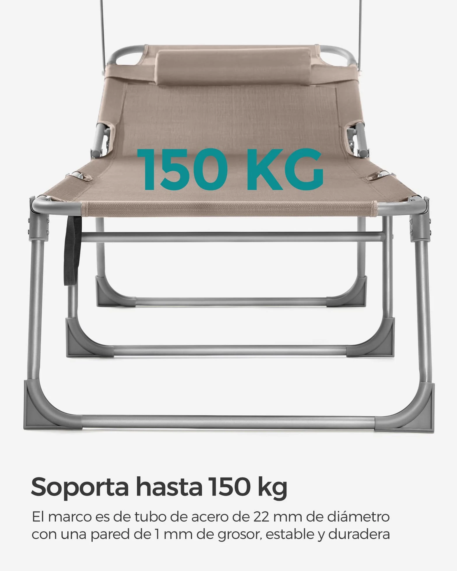 SONGMICS - Tumbona Plegable, Tumbona, 193 x 53 x 29 cm, Capacidad de Carga 150 kg, con Parasol y Respaldo reclinable, para jardín, Piscina, terraza, Color Topo GCB192K01