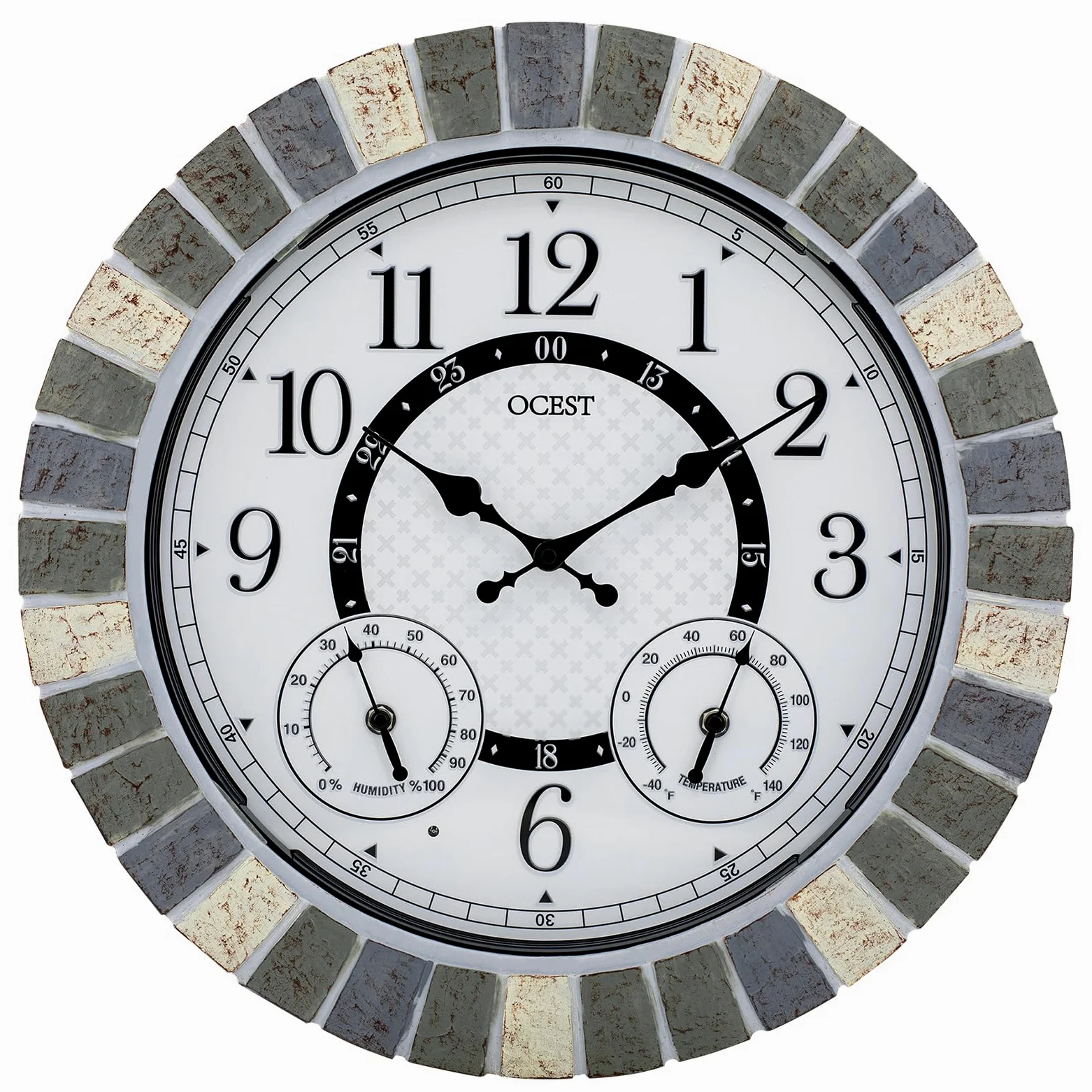 OCEST 18-pulgadas reloj exterior impermeable termómetro higrómetro luz nocturna silencioso sin tictac