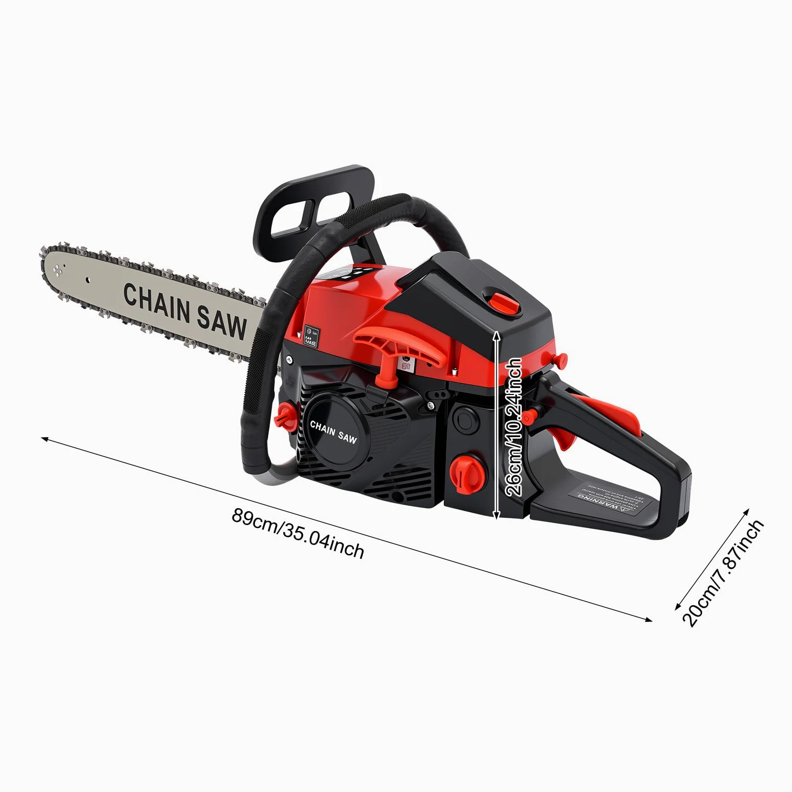 Motosierra de gasolina de 58 cc, 11000 rpm, con cadena de 45,7 cm de longitud, 2,2 kW de 2 tiempos con depósito de combustible de 560 ml, interruptor doble y embudo de aceite de cadena, sierra de