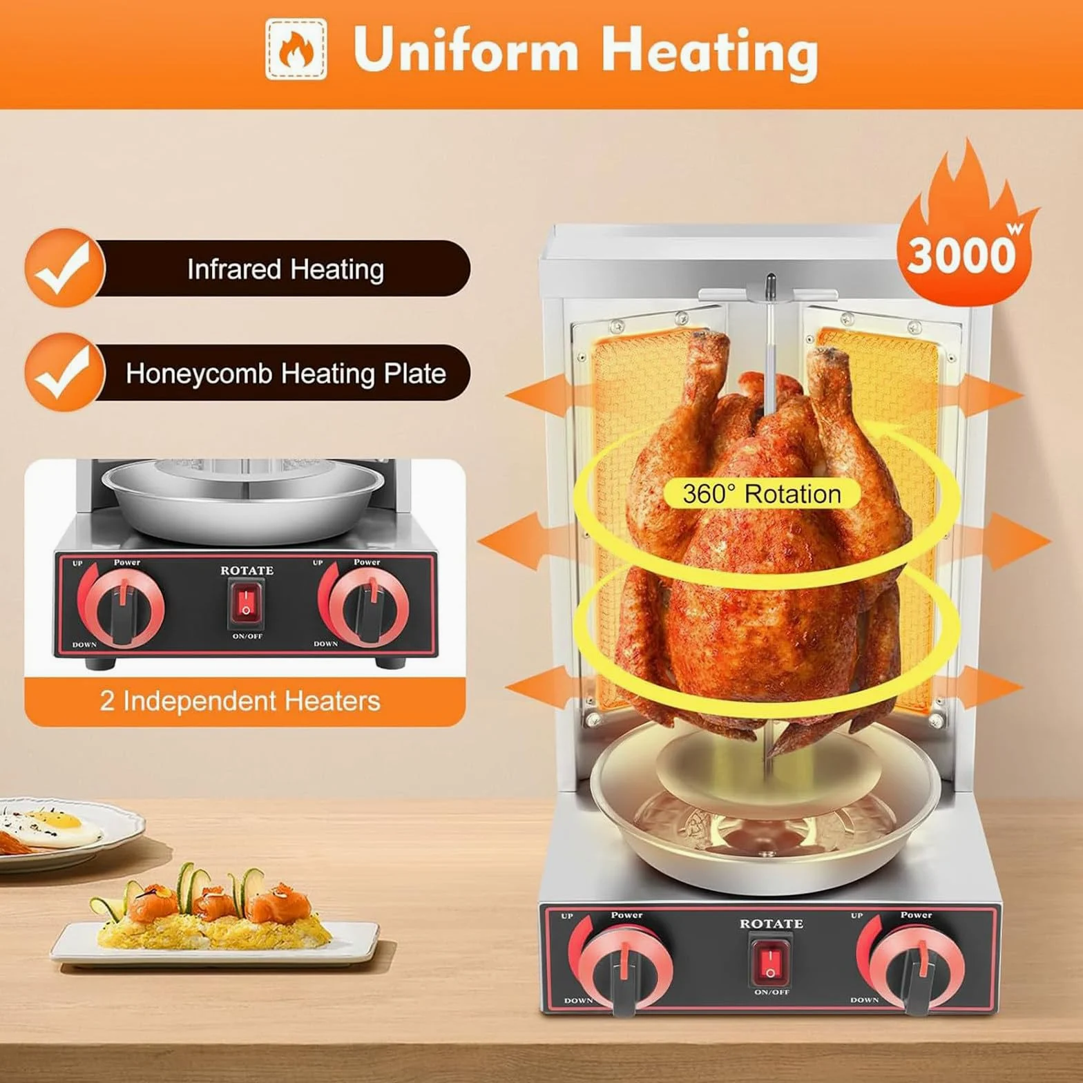 Horno Asador Vertical A Gas, Horno Asador Gyro, Máquina De Gas para Kebab Doner, con 2 Quemadores, Capacidad De 13 Libras, con Bandeja De Aceite, para Reuniones Familiares Black