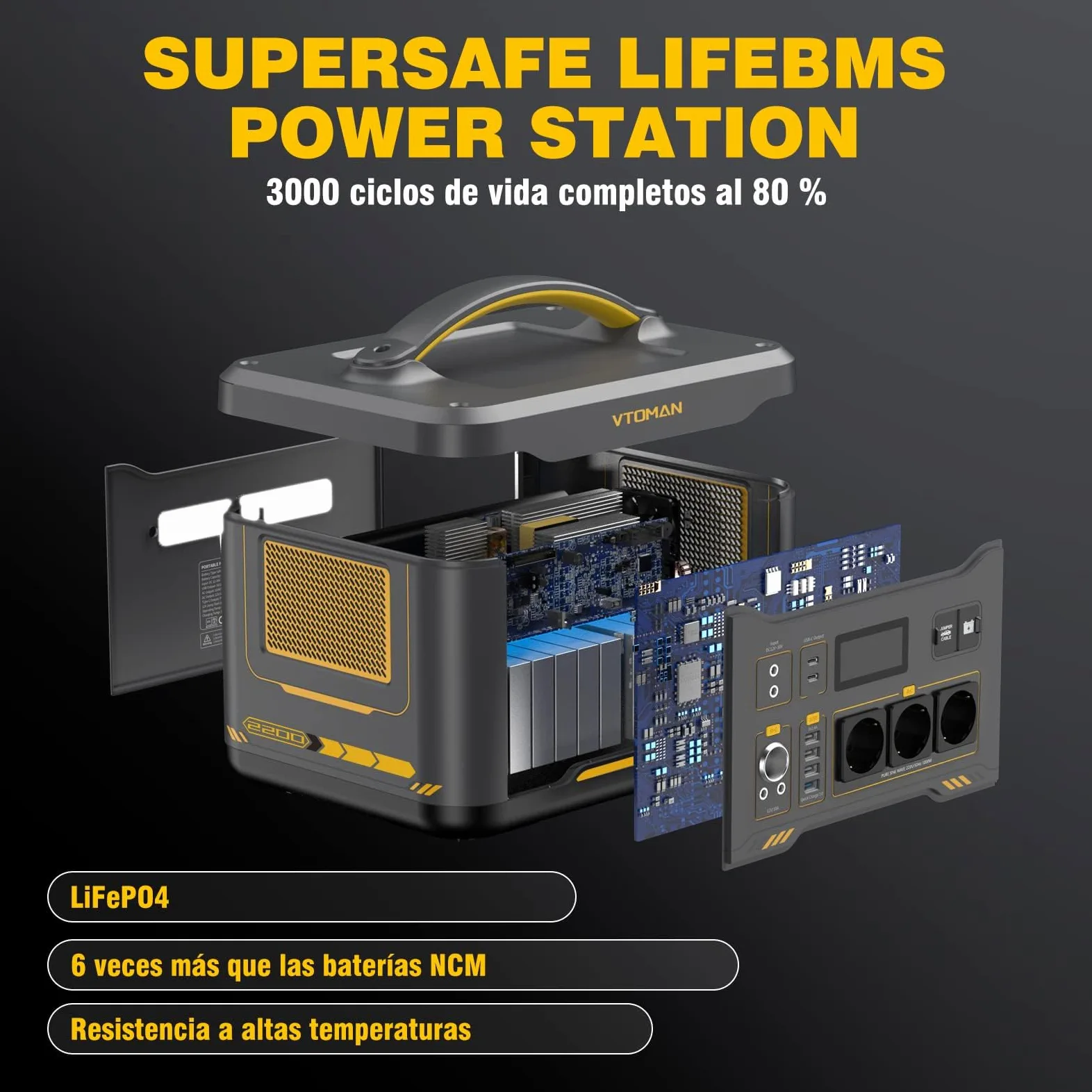 VTOMAN Jump 2200 Estación de Energía Portátil con Bolsa de Almacenamiento | 1548Wh Generador Solar (Pico 4400W), 100W Tipo C, 3 CA de 2200W, LiFePO4 Batería, para Acampadas, Hogar y Caravana