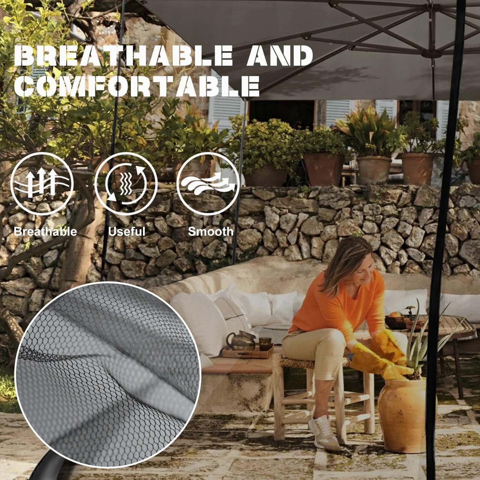 Mosquitera para Sombrilla Terrazas 300x300x230cm con Cremallera y Base Rellenable