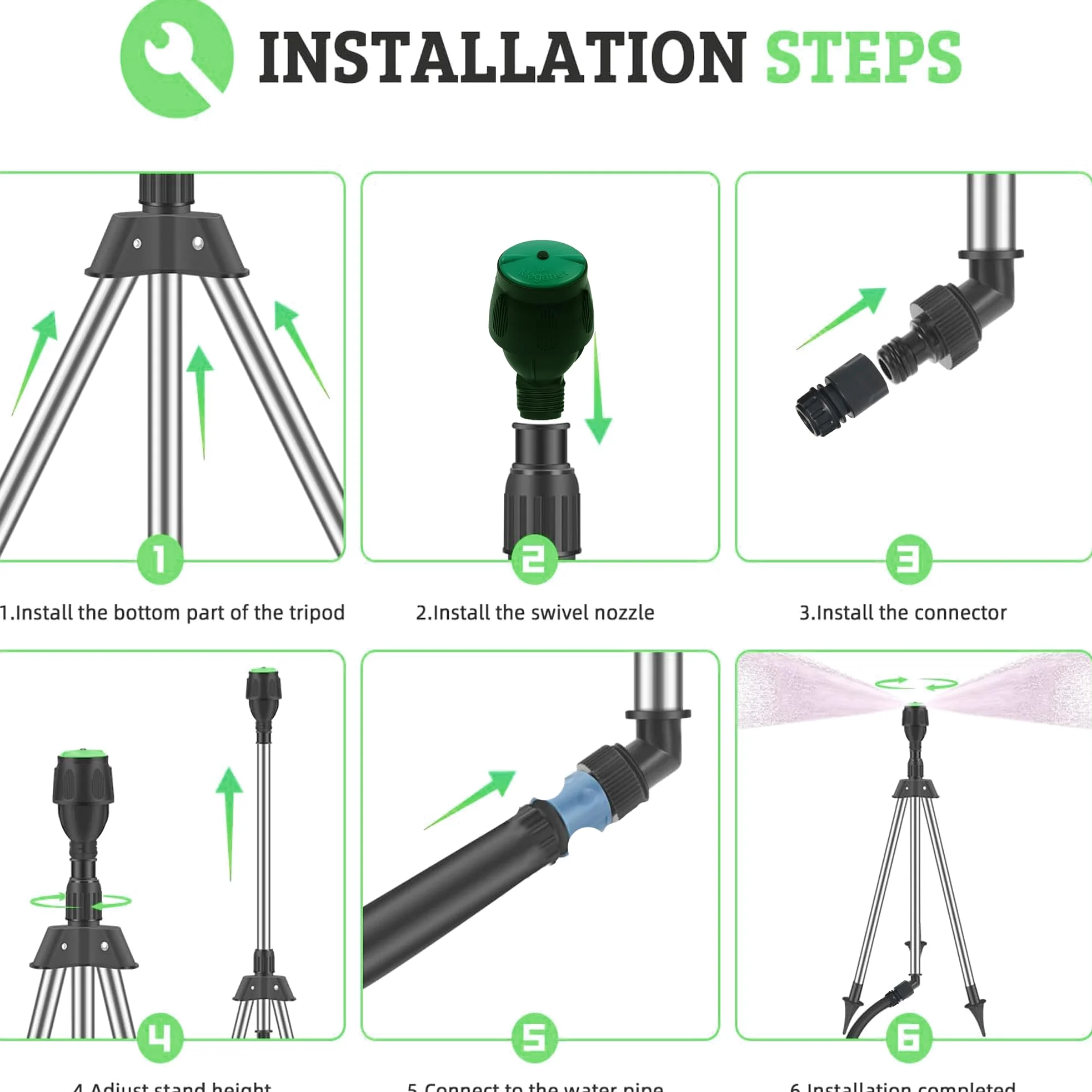 Aspersor riego por Pulso,Accesorio para Sistema de riego,Giratorio trípode aspersor,360 °rotación,rociadores de jardín con Conectores de Manguera rápidos para jardín,céspedes