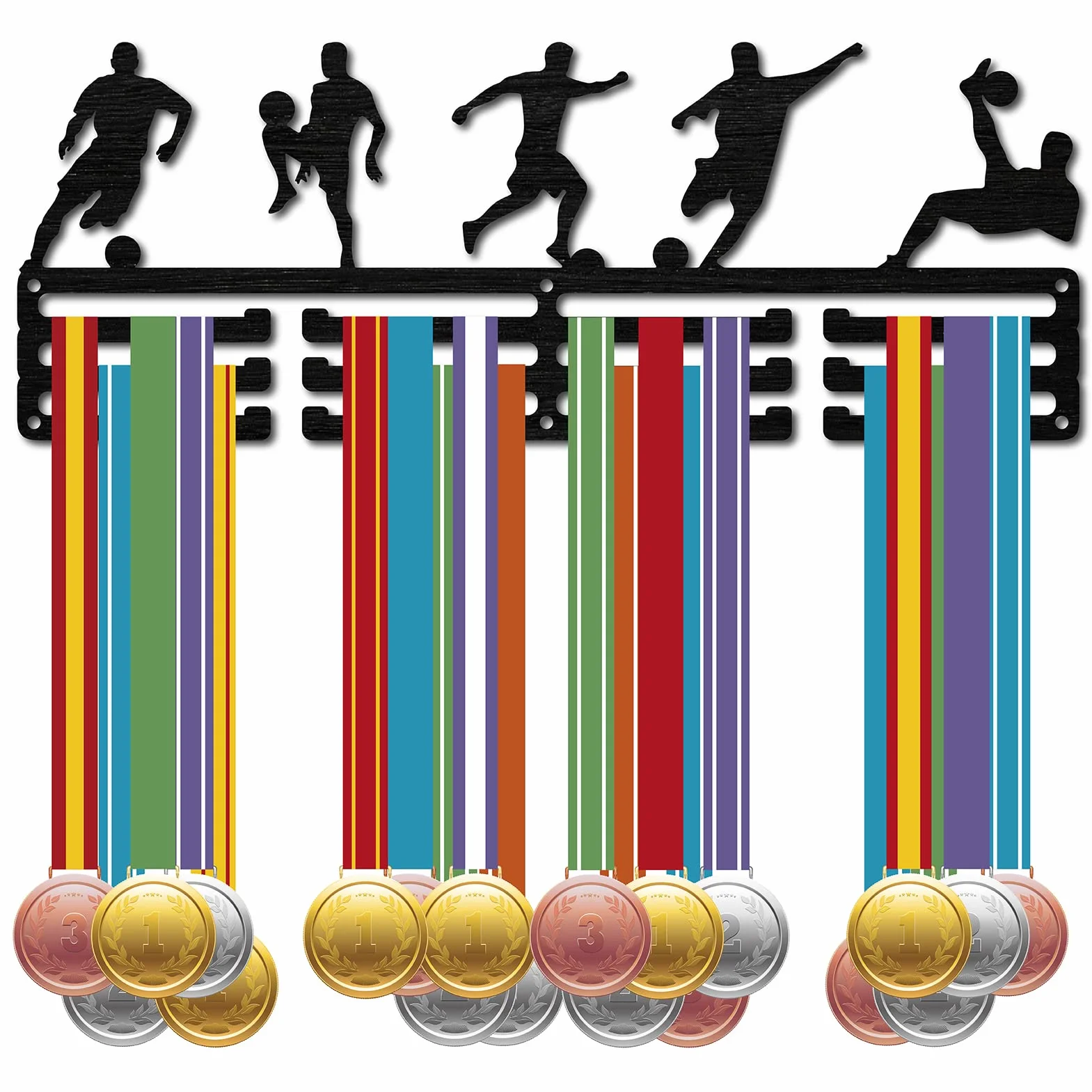 CREATCABIN Soporte para Medallas de Fútbol de Madera Negra, Exhibición Deportiva de Pared