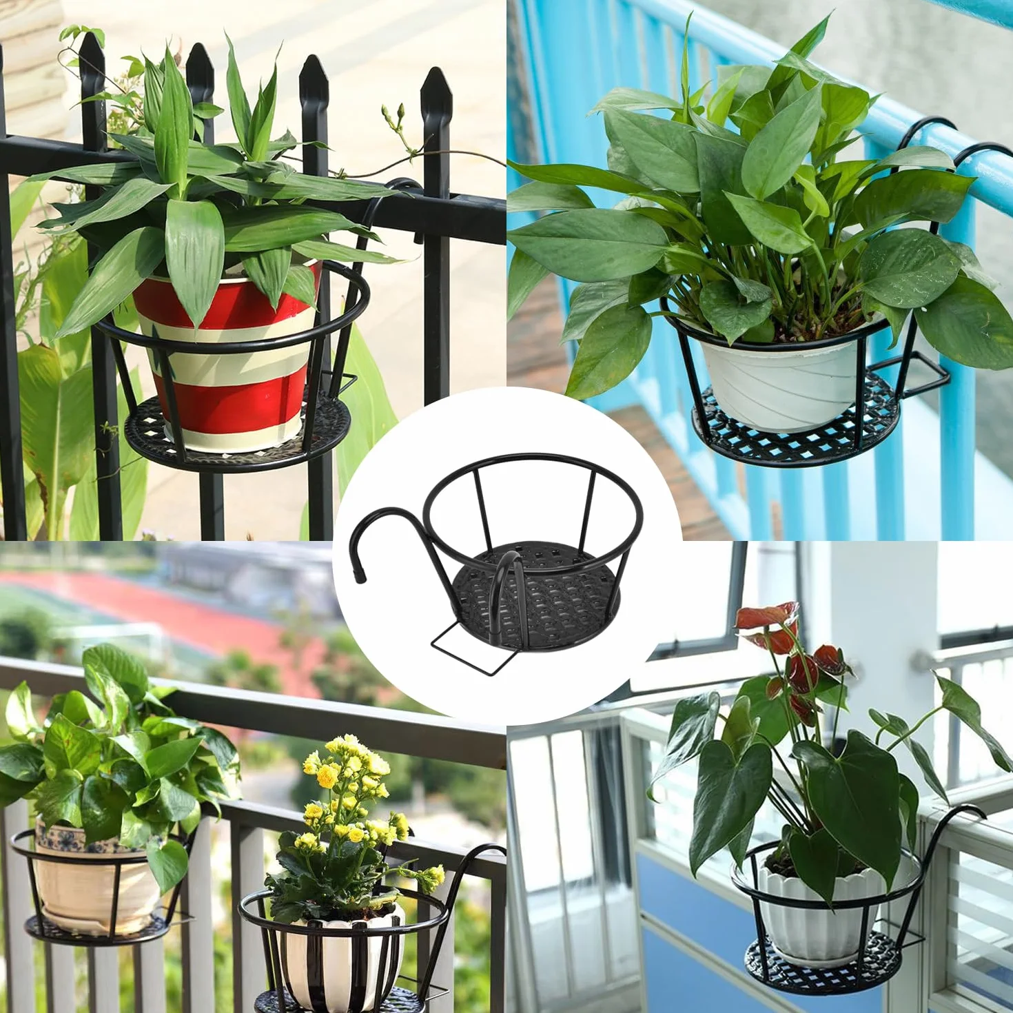 3 Piezas Soporte Para Macetas Exterior, Soporte Flores Redondo Gancho, Estante Hierro Plantas Colgantes, Titular De Maceta Colgante, Adecuado Para Balcón, Jardín, Valla, Interior y Exterior