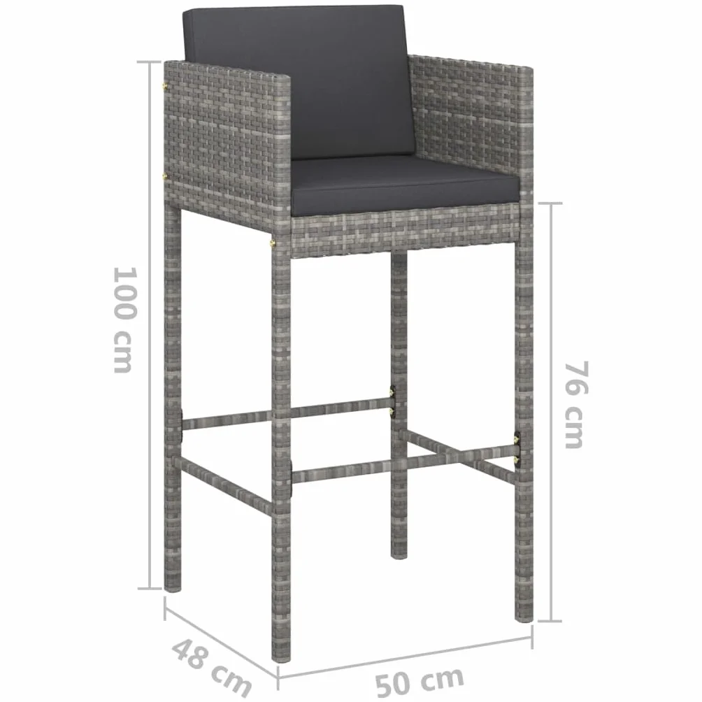 vidaXL Set de Muebles Bar Jardín 3 Piezas y Cojines Mesa Silla Asiento Patio Terraza Balcón Barra Bistró Muebles Mobiliario Ratán Sintético Gris