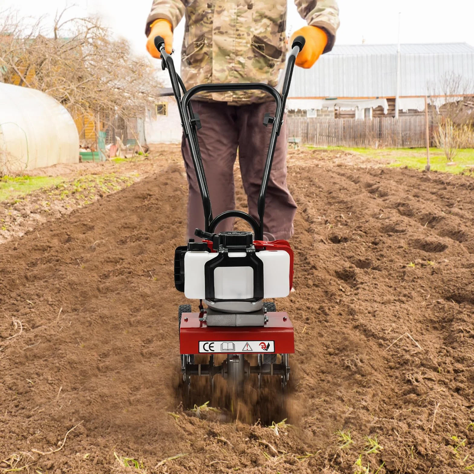 52cc Garden Rotavator 1700w Soil Cultivator Powerful 2 Stroke Air Cooled Garden Petrol Tiller 7000rpm Cultivator Rotovator Portable Lawn Soil Digging Eliminación de malas hierbas