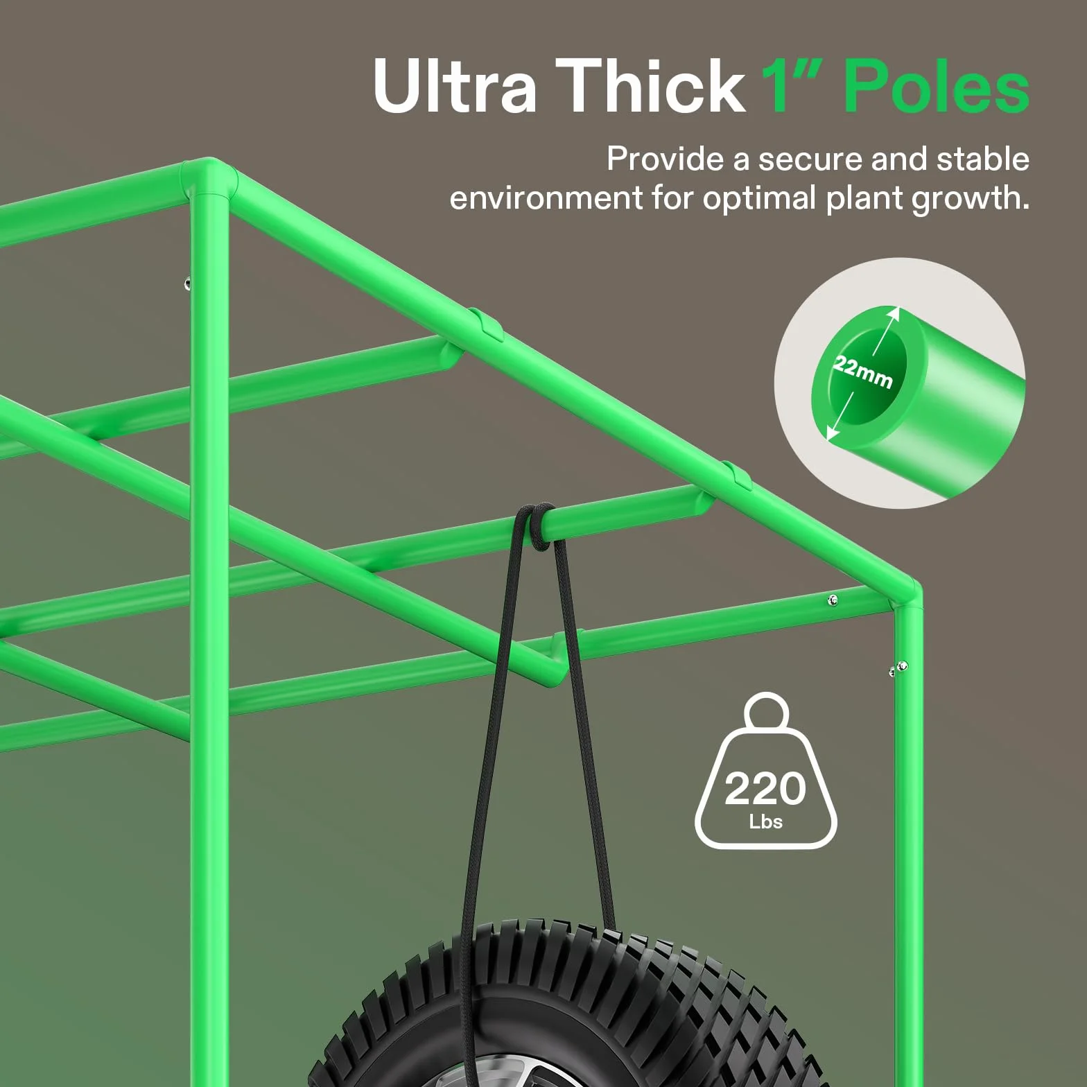 VIVOSUN Pro Grow Tent 120x60x180 cm, Tienda de Cultivo Interior con Tubos Metálicos 22mm, Tela Oxford Resistente, Mylar Reflectante, Barras de Colgado Extra y Kit CFM, Compatible AeroLight A200SE