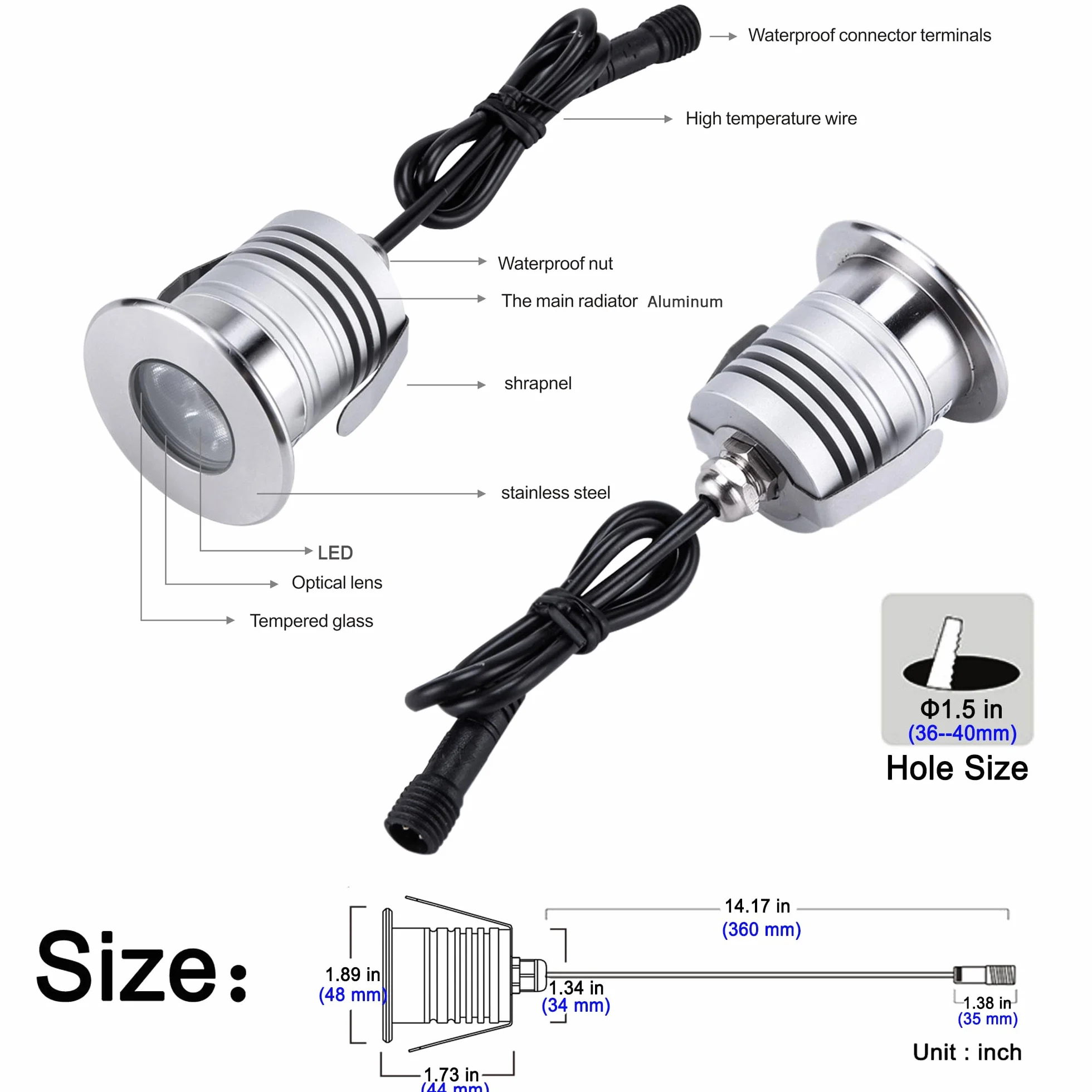 Luces LED subacuáticas para piscina, chip CREE de 3 W, 12 V-24 V CC, IP68 resistente al agua, aluminio de acero inoxidable, para piscinas, estanques, fuentes y barcos