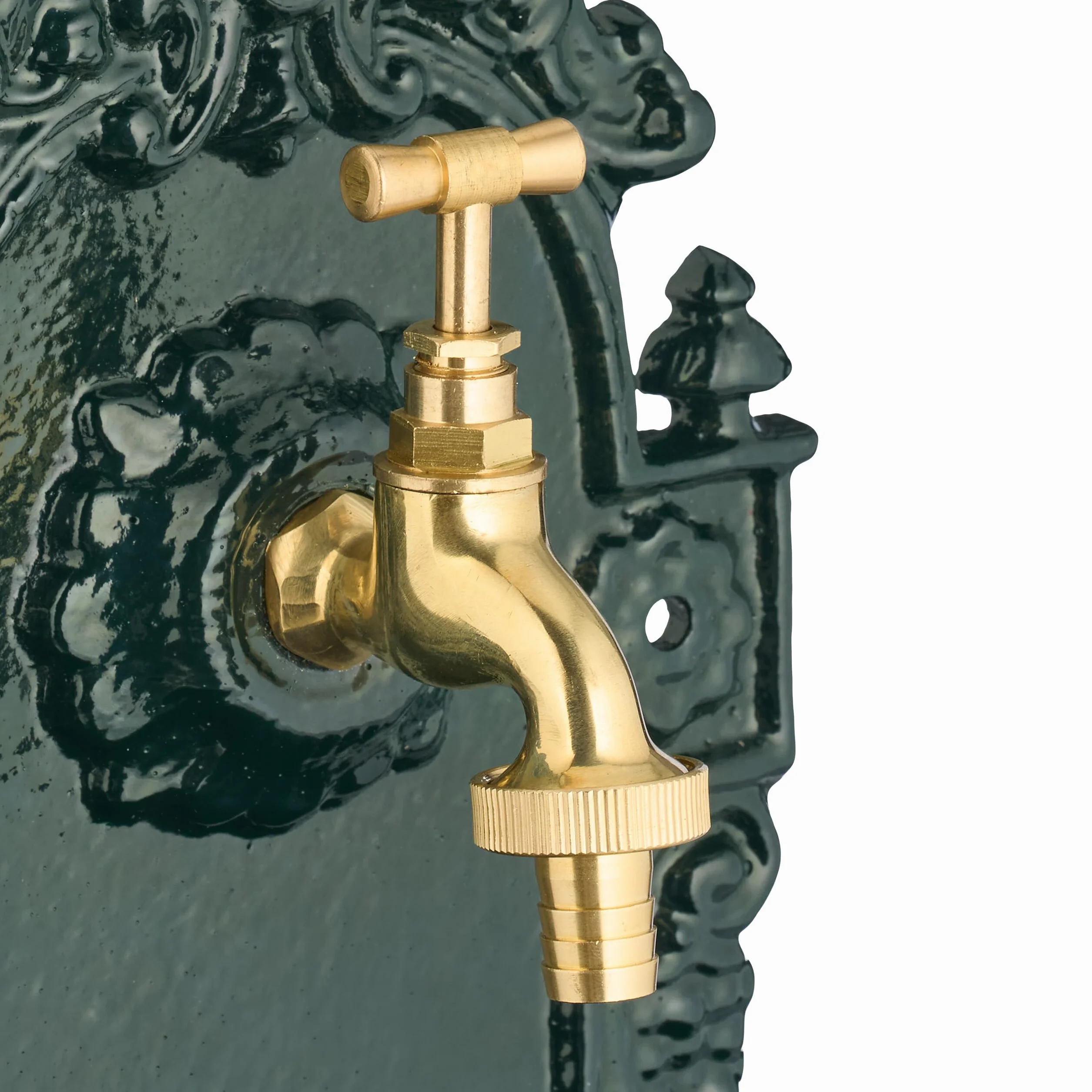 Relaxdays Fuente de Agua de Pared Aluminio Fundido 40x24,5x15 cm Verde/Dorado con Grifo Antigua