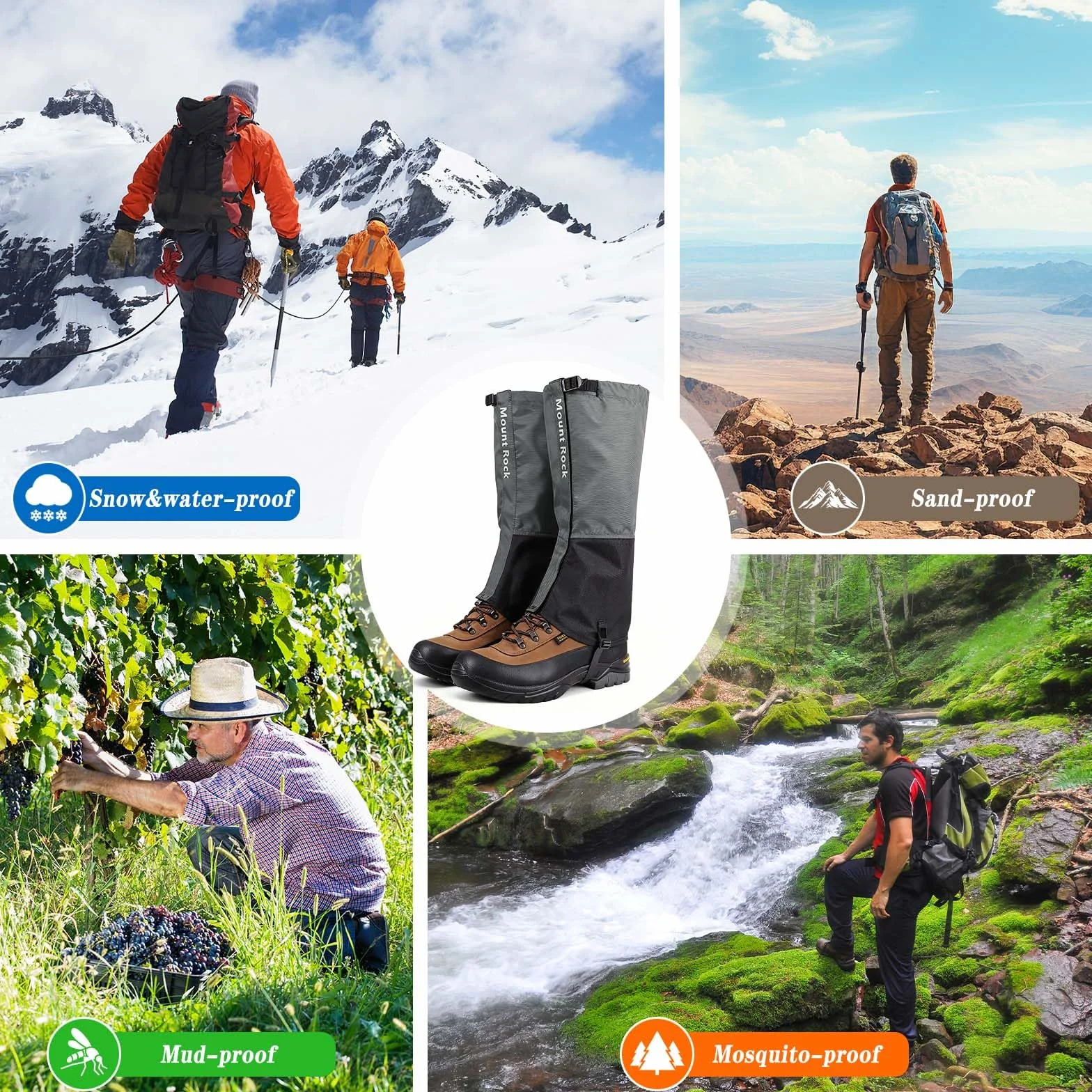 CIYIN Polainas Impermeables 600D Senderismo Ajustables Transpirables Trekking Esquí Caza