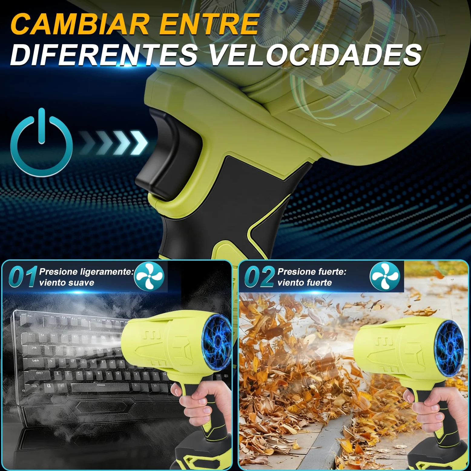 Soplador de Hojas Inalámbrico con Batería, 35000RPM Soplador Turbo Jet Blower, Súper Potente, con Baterías 1300mAh, Soplador de Chorro Turbo para Teclado de Ordenador, Coche, Al Aire Libre