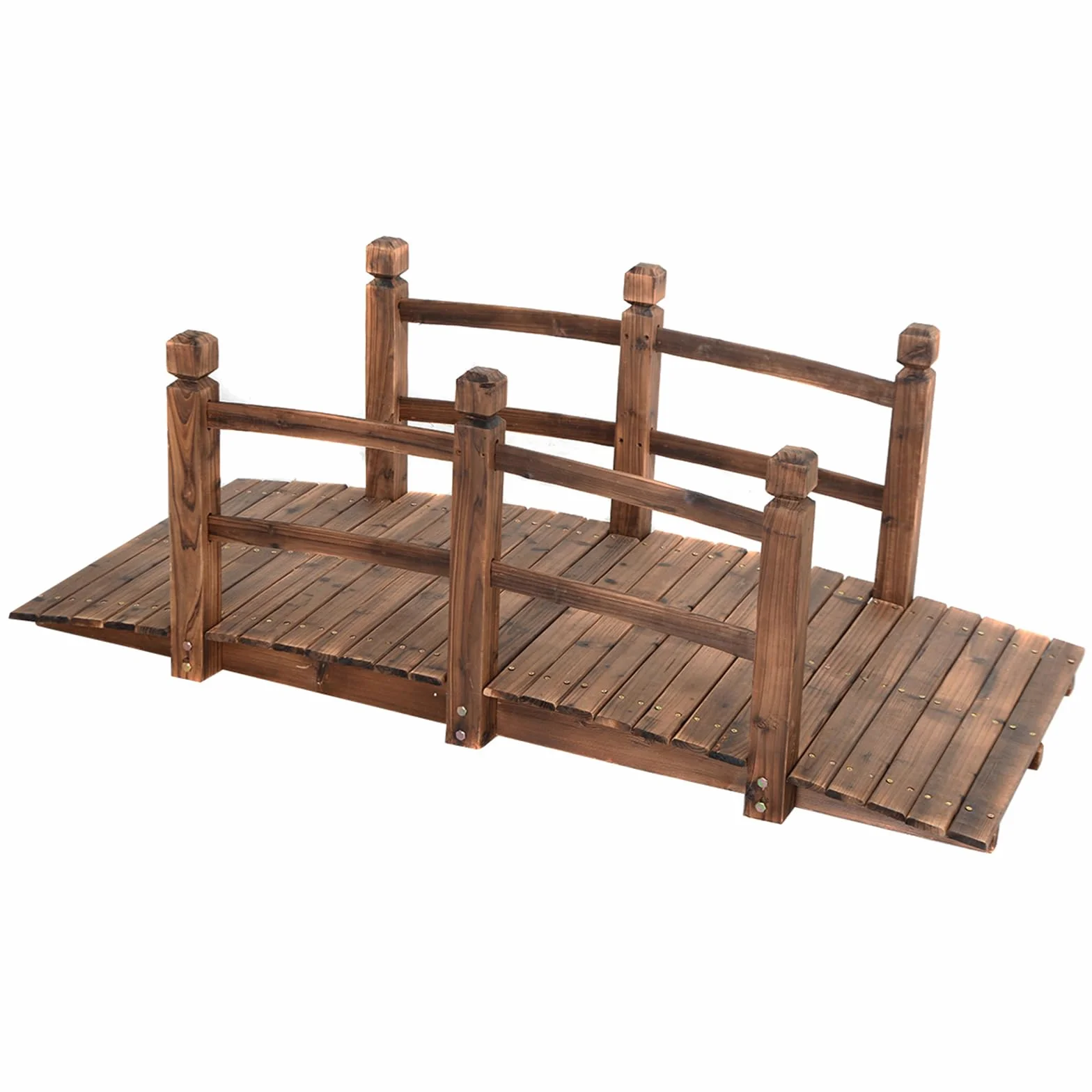 COSTWAY Puente de Jardín Madera para Estanque Jardín Hogar Decorativo con Barandilla 150x67x55 cm (Marrón)
