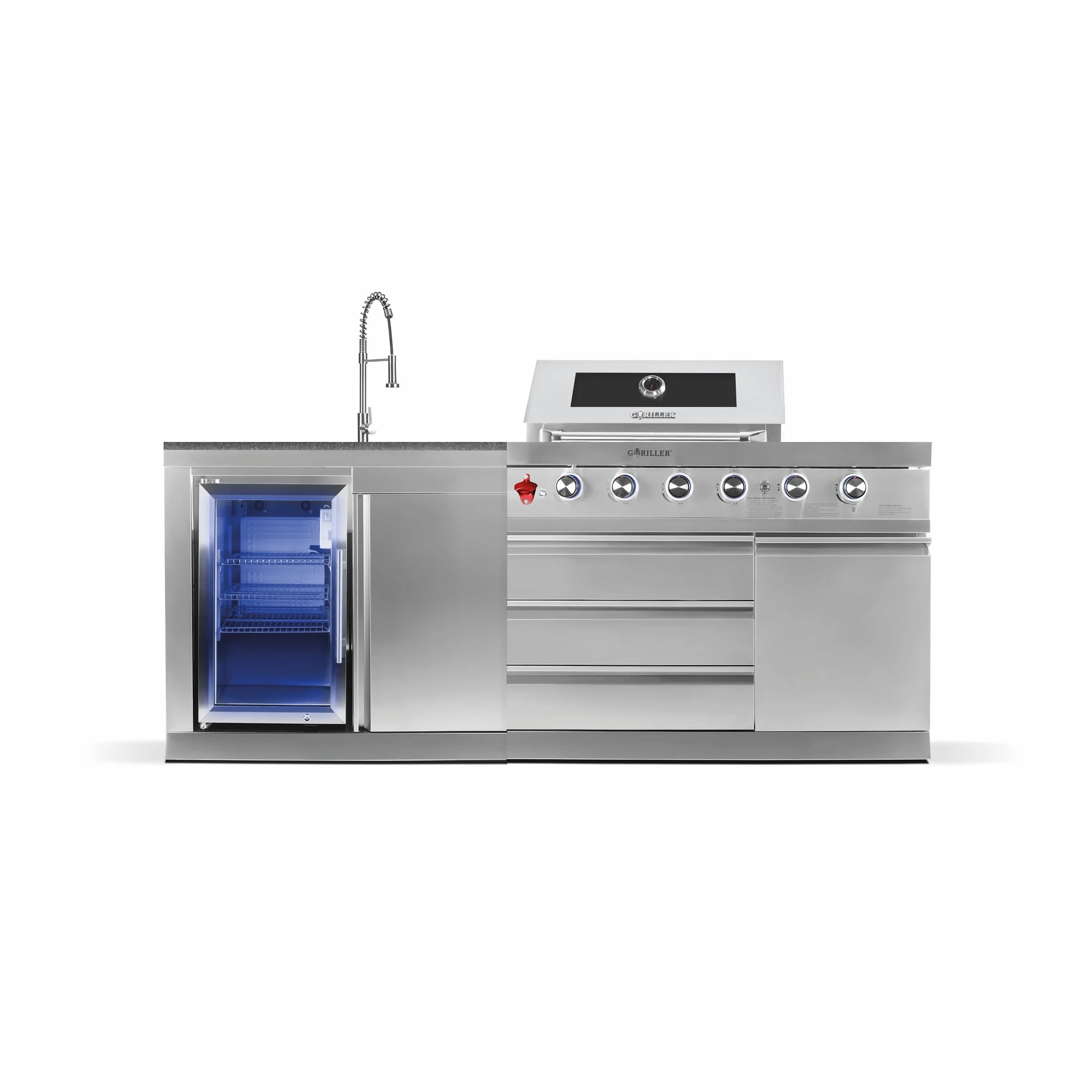 GORILLER® SG213 – Cocina para exteriores en acero inoxidable/plata, incluye asador y cubierta para la lluvia