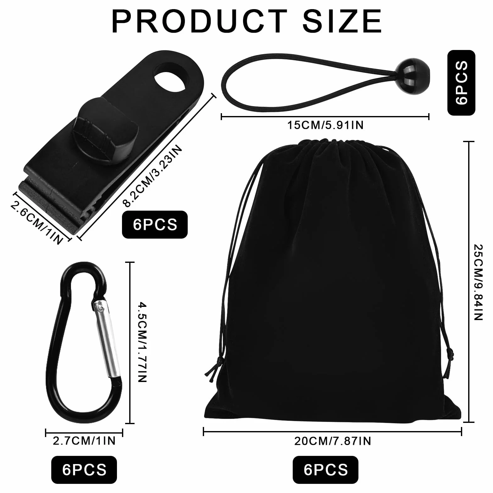 Bolsa de peso portátil para cortinas de cenador al aire libre, 6 bolsillos de peso, 6 mosquetones, 6 clips y 6 cuerdas elásticas, adecuado para fijar, manteles, tiendas de campaña