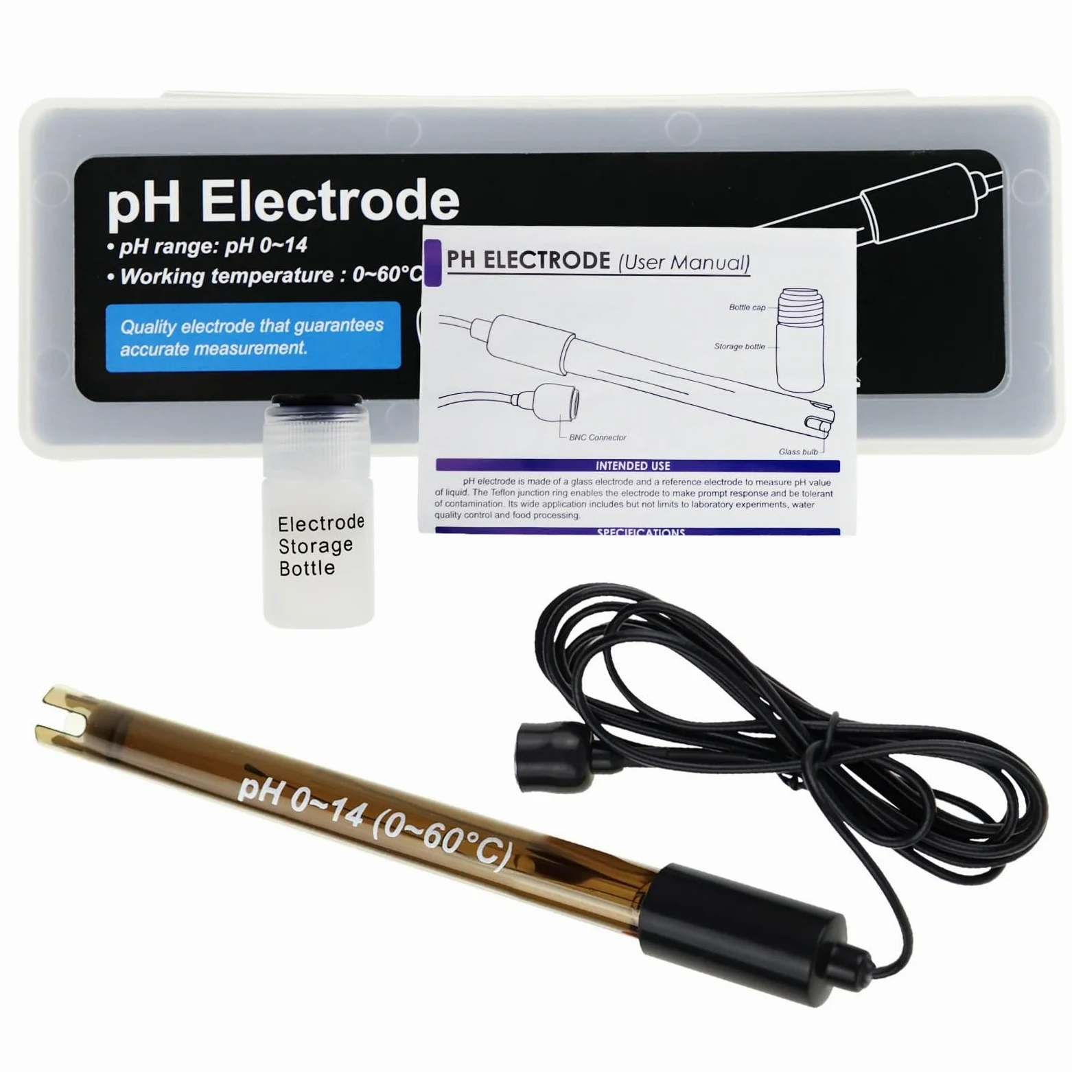 Sonda de pH for piscinas con conector BNC de 50 ohmios, cable de 200 cm, for hidroponía y acuarios. Incluye sonda for medir el pH del agua.