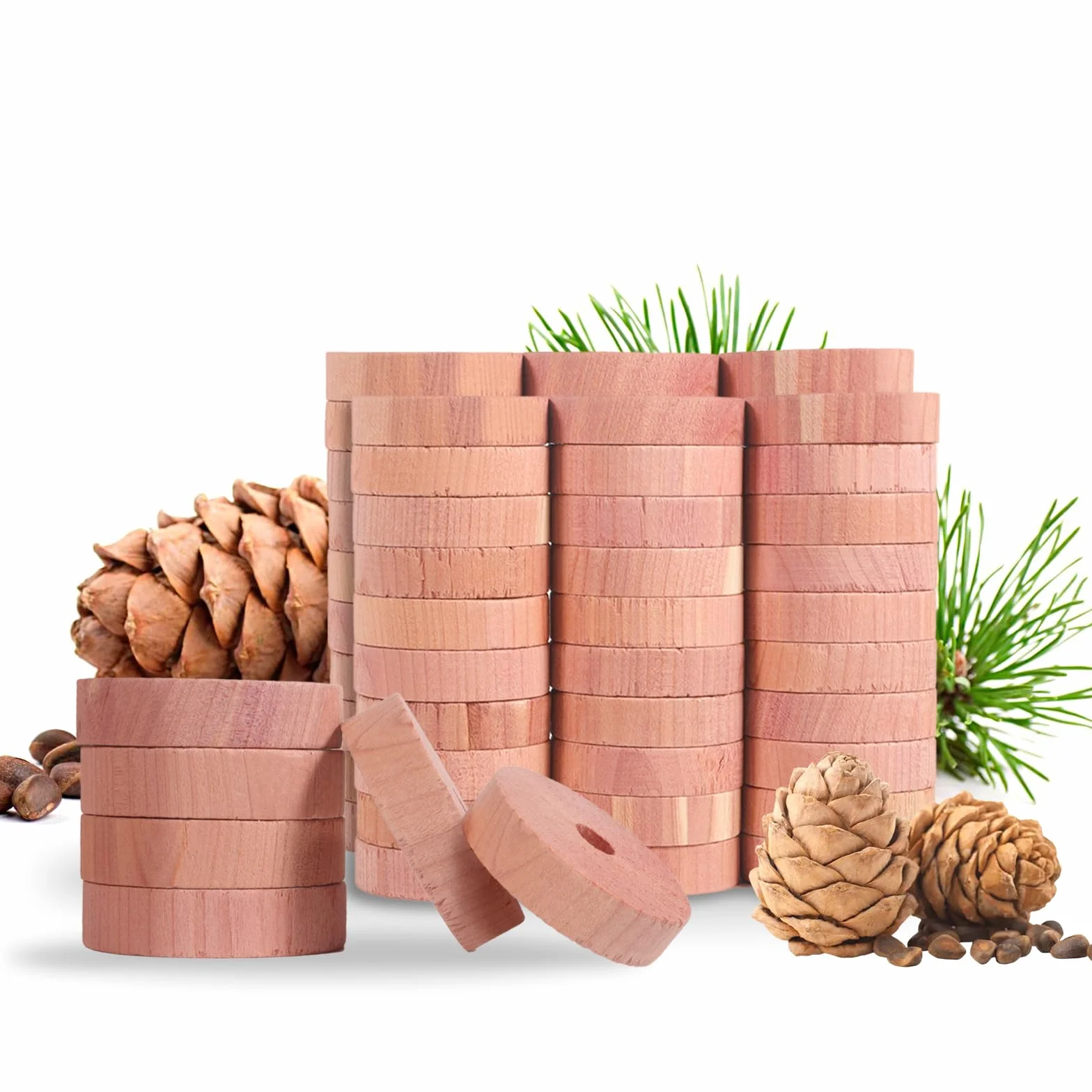 JAMATA Anillos de Cedro Antipolillas Natural 60 Piezas, Cedro Rojo Aromático 100% Orgánico para Armarios, Perchas y Cajones, Protección Duradera y Ecológica contra Polillas y Humedad,anti mites