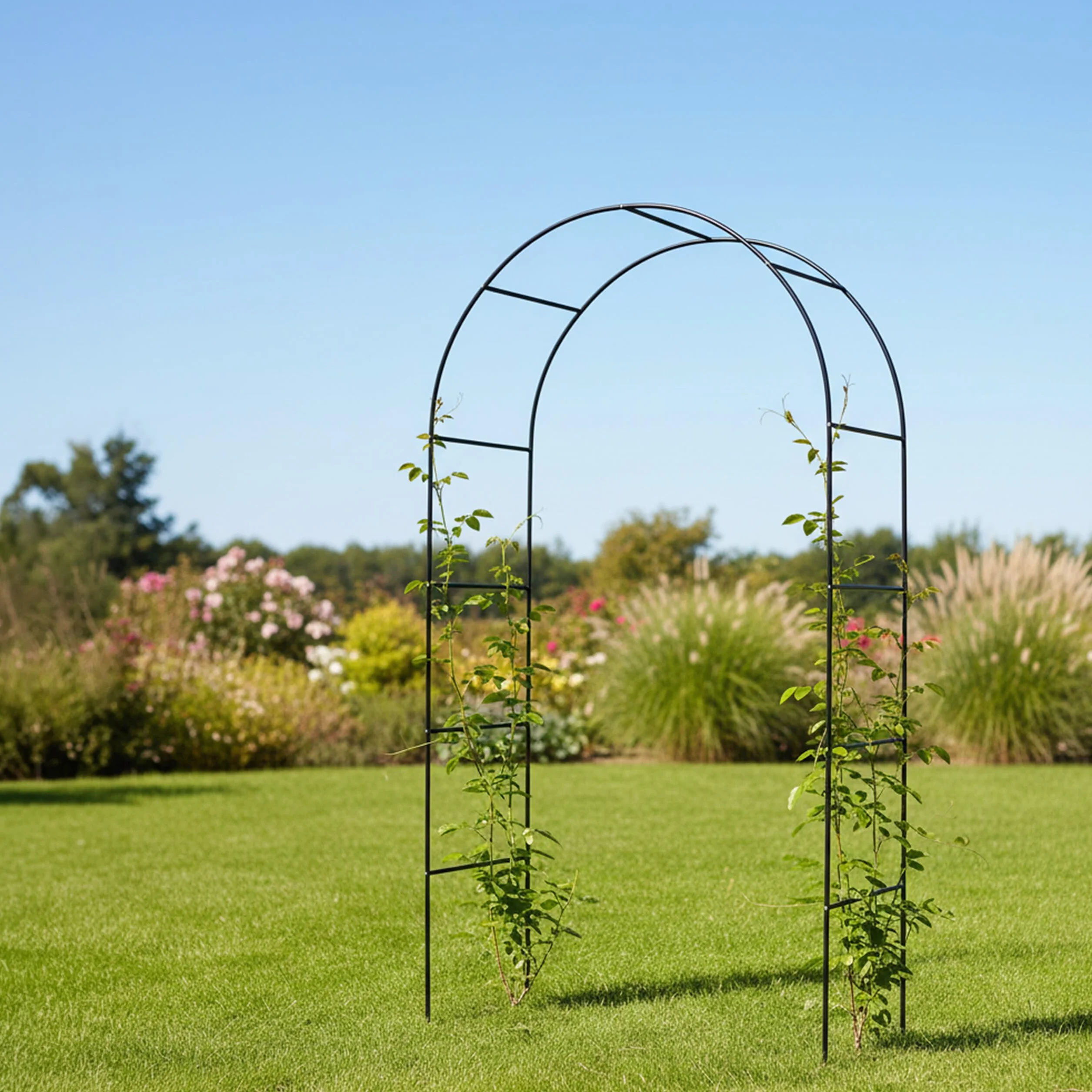 Relaxdays Juego de 2 Arcos de Rosas de Metal, 240 x 140 x 38 cm, para Plantas trepadoras, Color Negro