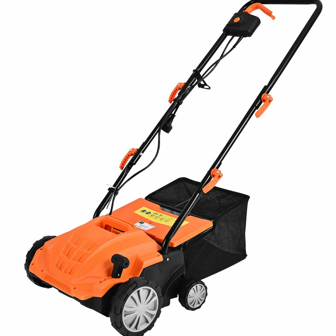 GOPLUS Escarificador Eléctrico 2 en 1, con Bolsa de Recogida de 30L/45L, Aireador de Césped con Altura Ajustable en 4 Niveles, 2 Cuchillas Extraíbles y Asa Plegable (30L,Naranja)