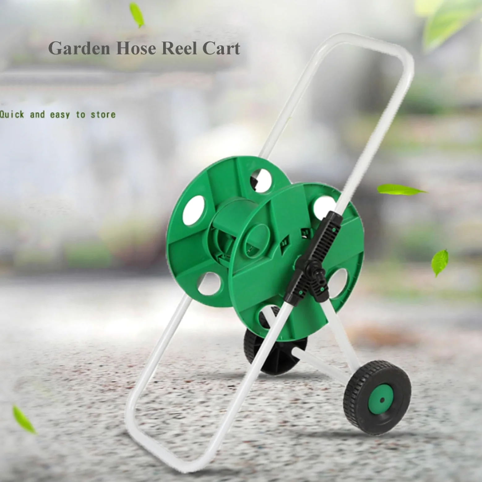 Soporte para manguera de agua resistente, carrito para carrete de manguera de jardín con guía de manguera integrada, soporte móvil con ruedas, capacidad para manguera de 50 m (164 pies) y 1/2", cons