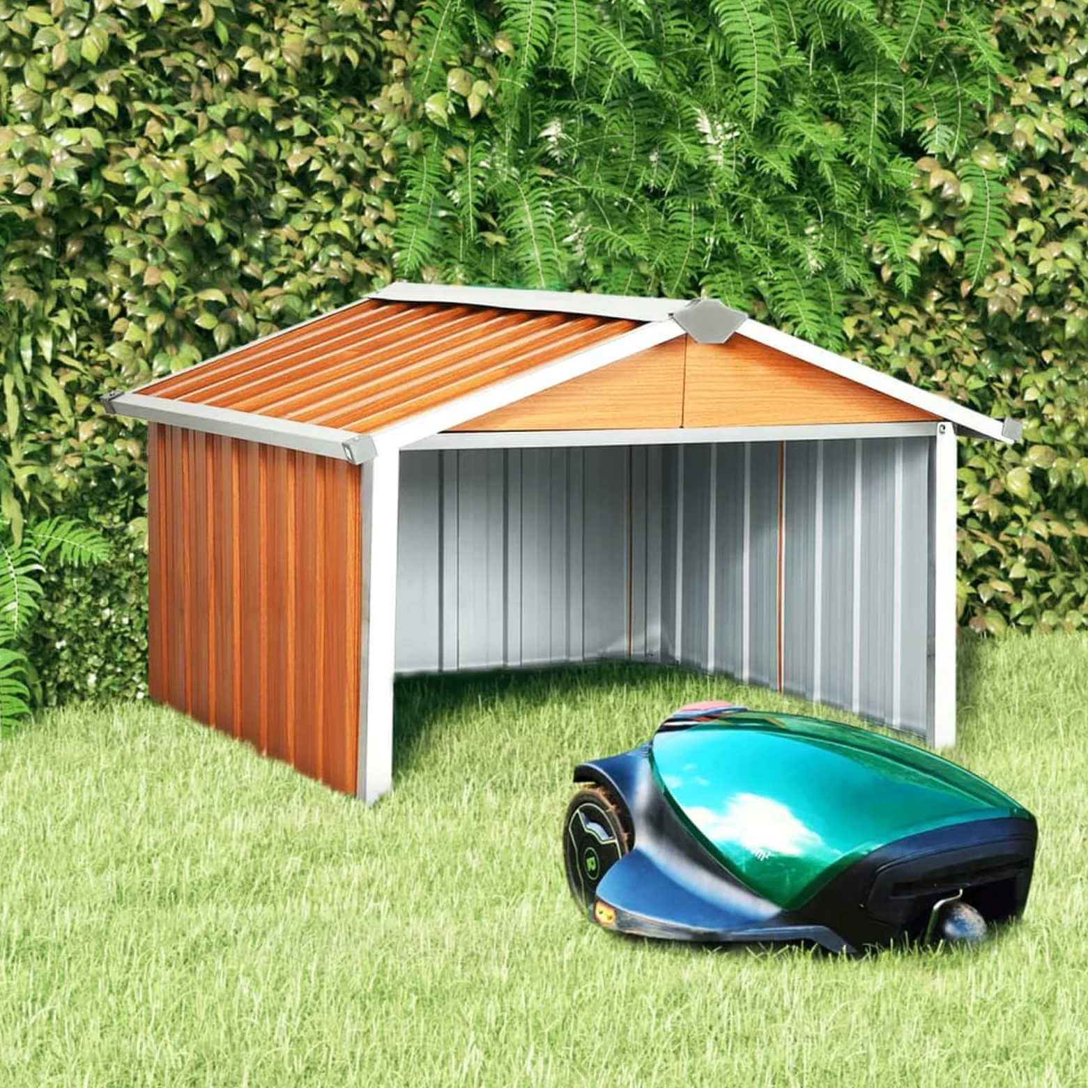 Tidyard Garage -Garaje para Robot Cortacésped Cobertizo para cortacésped Acero galvanizado marrón 92x97x63 cm,Caseta de Jardín Metal Cobertizo Jardin Exterior Cobertizos de Almacenamiento