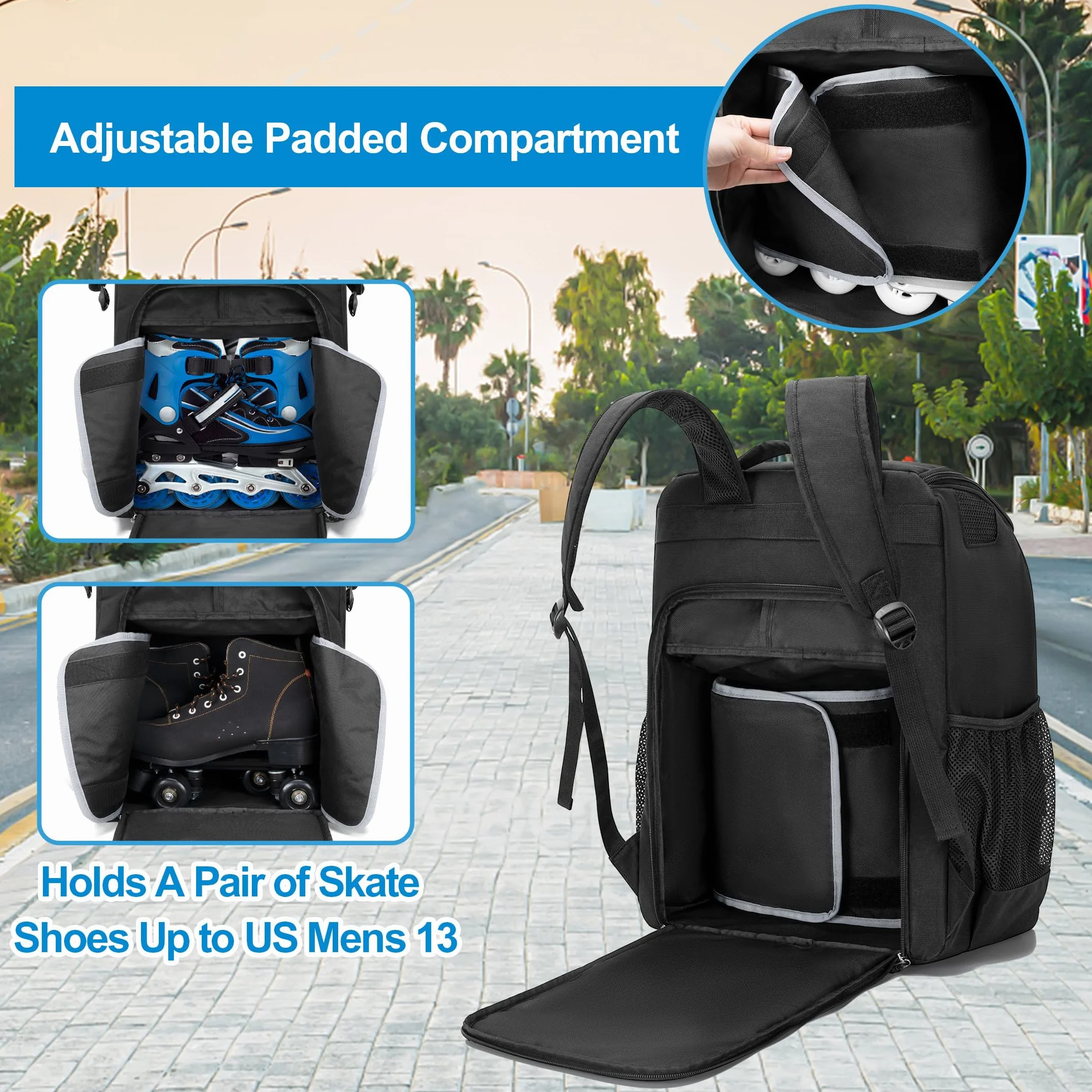 GOBUROS Bolsa para Patines de Ruedas hasta Talla 13 EE. UU., Patines en Línea, Artístico, Quad, Velocidad, Hockey