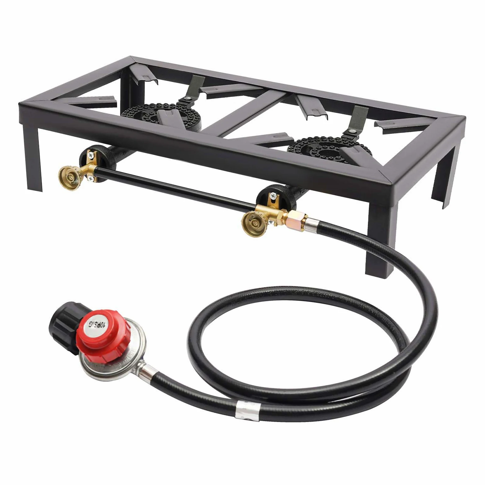 Hornillo de Gas Negro para Exteriores, 8000 W, 48x25x11,5cm Doble Quemador con Manguera reguladora, portátil, para Camping, jardín, Barbacoa, Patas fijas, portátil, Ligera