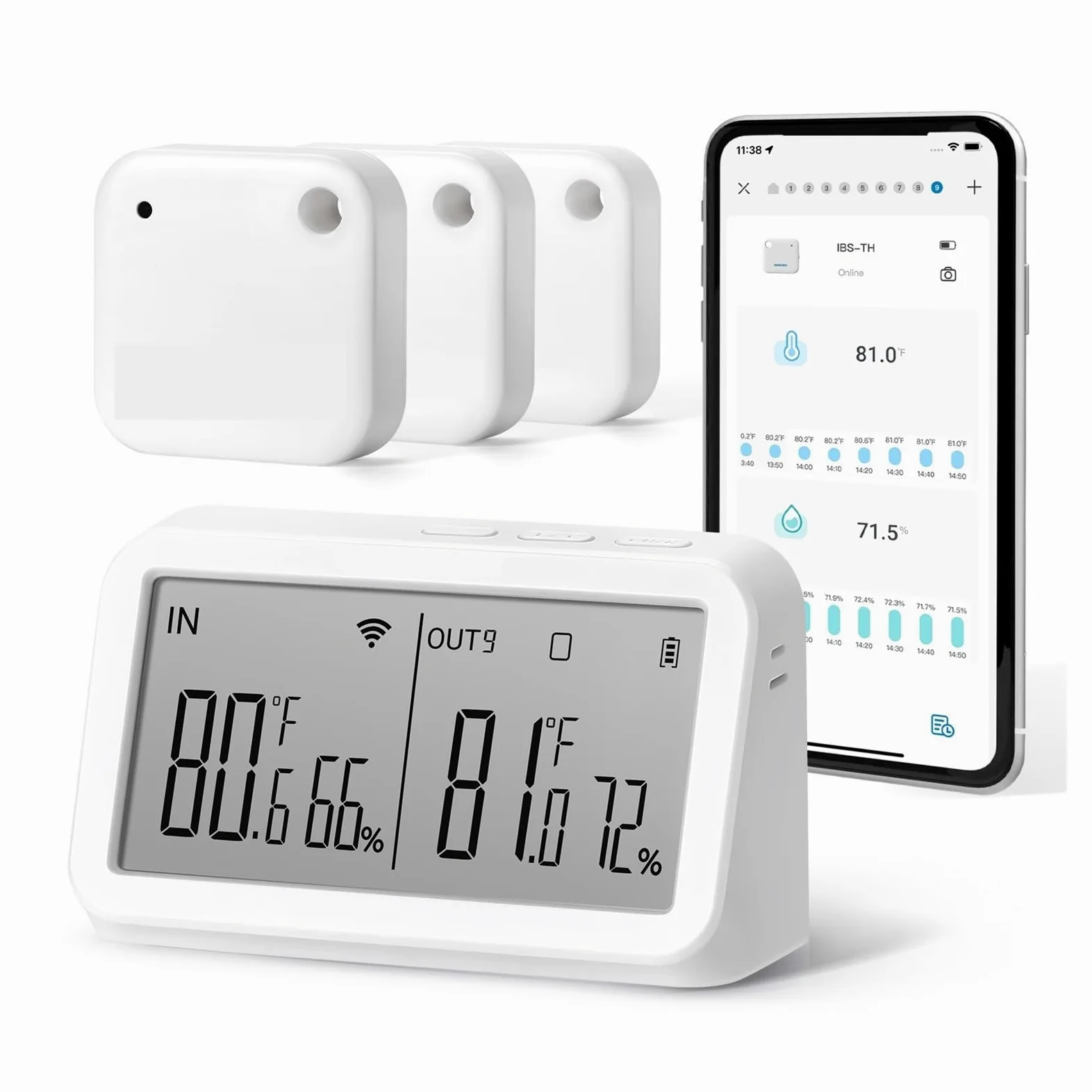 Genérico Termohigrómetro inalámbrico Inteligente, termómetro e higrómetro, Sensor de Temperatura y Humedad, Puerta de Enlace WiFi M2, estación meteorológica doméstica IBS-TH2