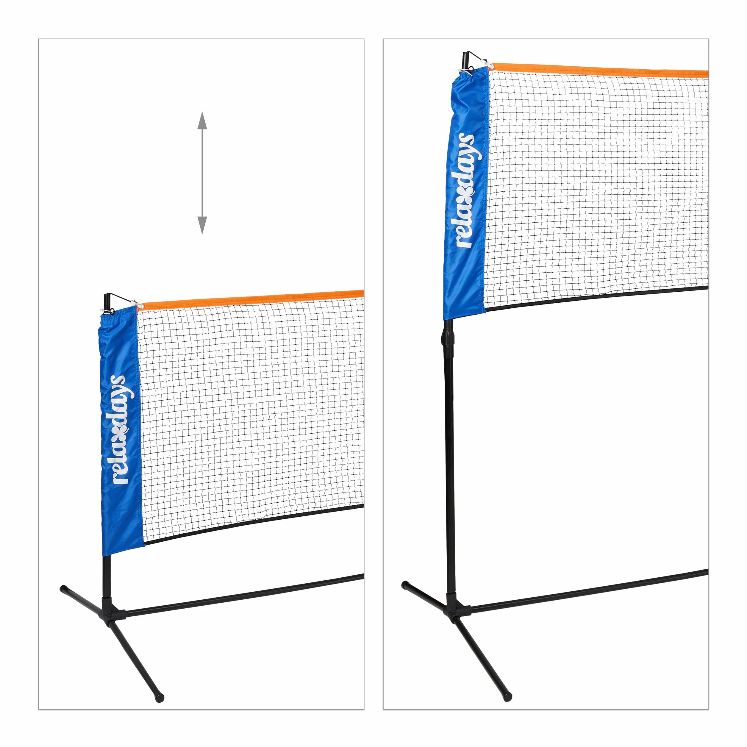 Relaxdays Red Bádminton Altura Regulable 225 cm Soporte Bolsa Transporte Negro Azul