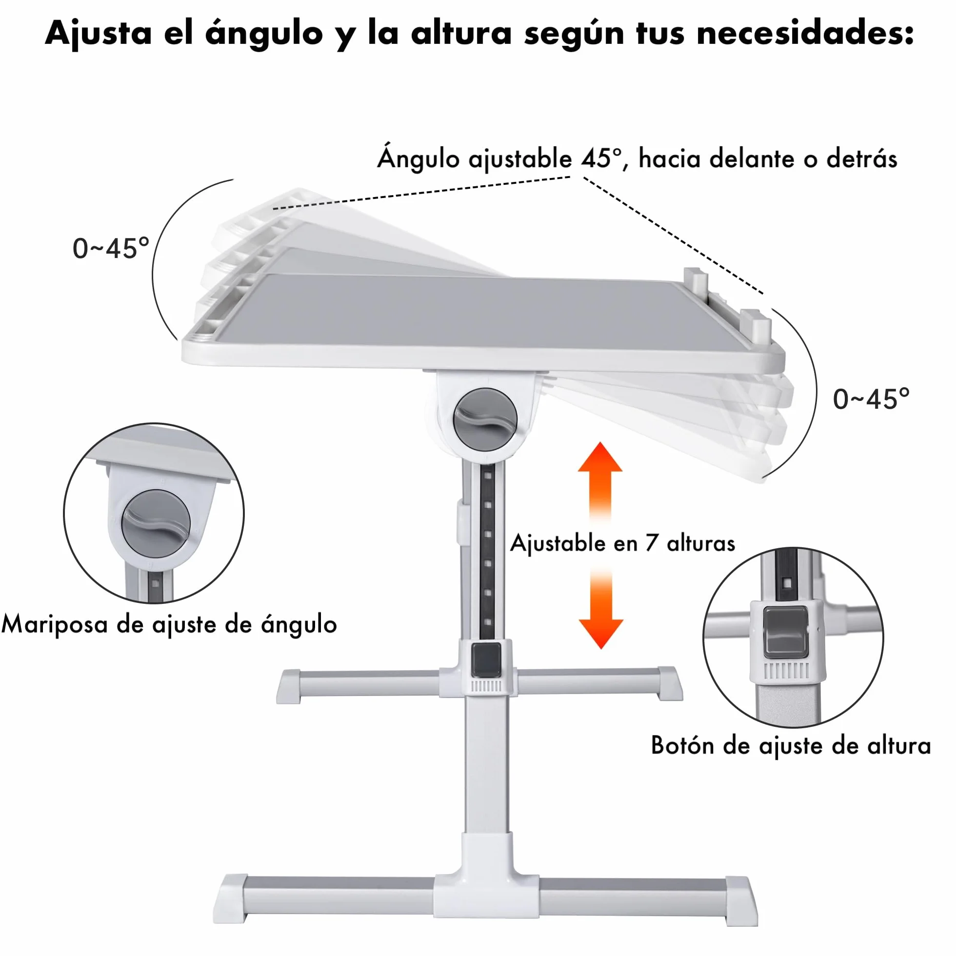 Mesa Auxiliar Plegable 60x40cm para Ordenador Regulable en Altura