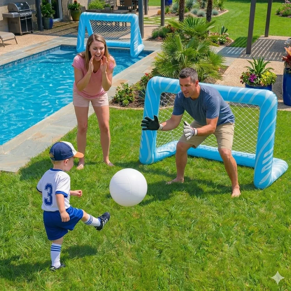 SkyBound 2 Porterías Piscina Hinchables para Niños con Balón y Bolsas de Peso Juguete Deportivo Acuático Fútbol