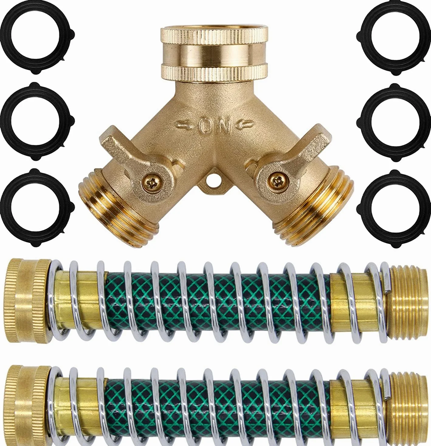LUEXBOX - Divisor de manguera de 2 vías, conectores de manguera de latón de 3/4", conector de manguera de jardín, válvula de cierre de latón macizo